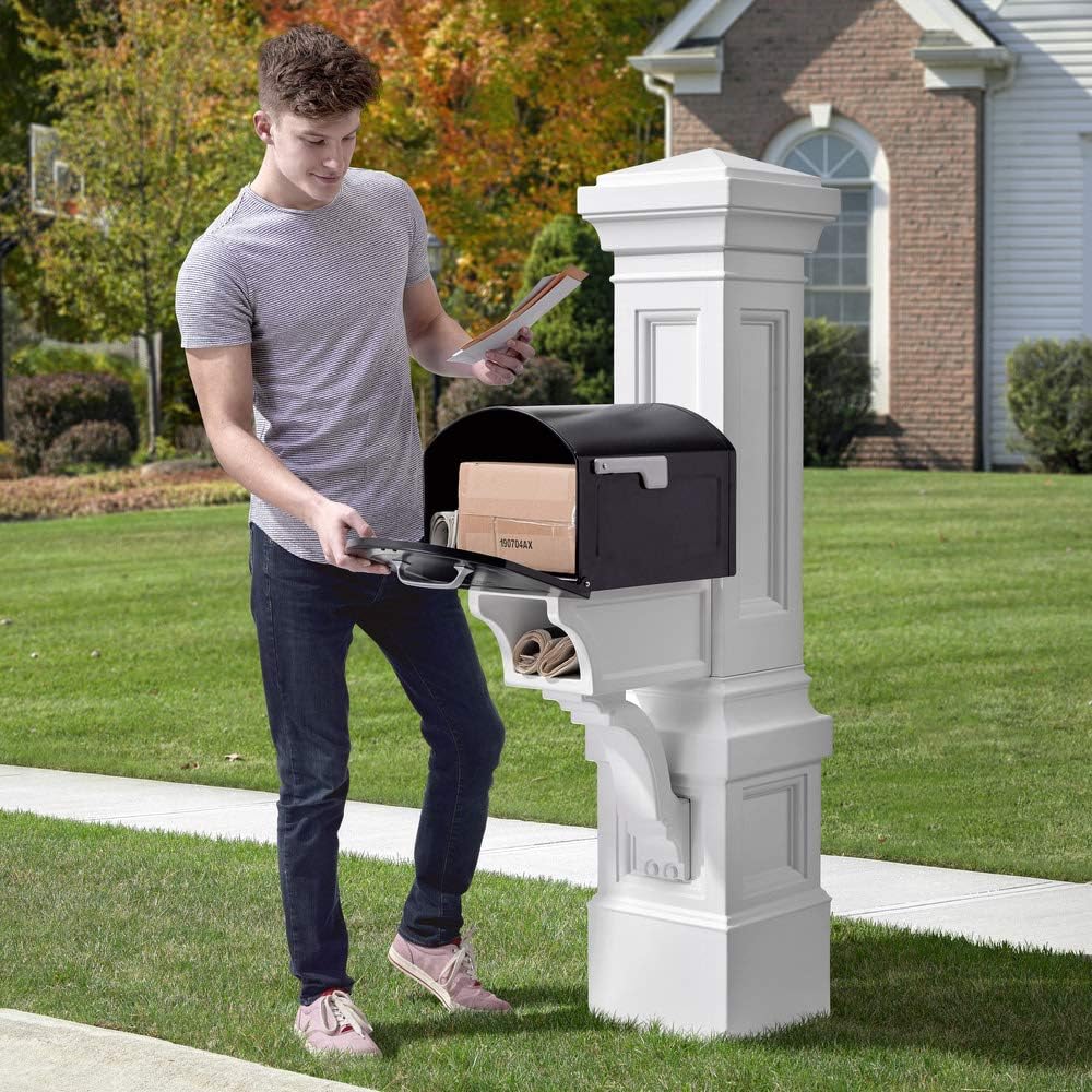 Step2 Atherton Grand Mail Post, Mailbox Not Included, Weather Resistant, Large Outdoor Mail Post, Made of Durable Plastic, Easy Install, Onyx Black