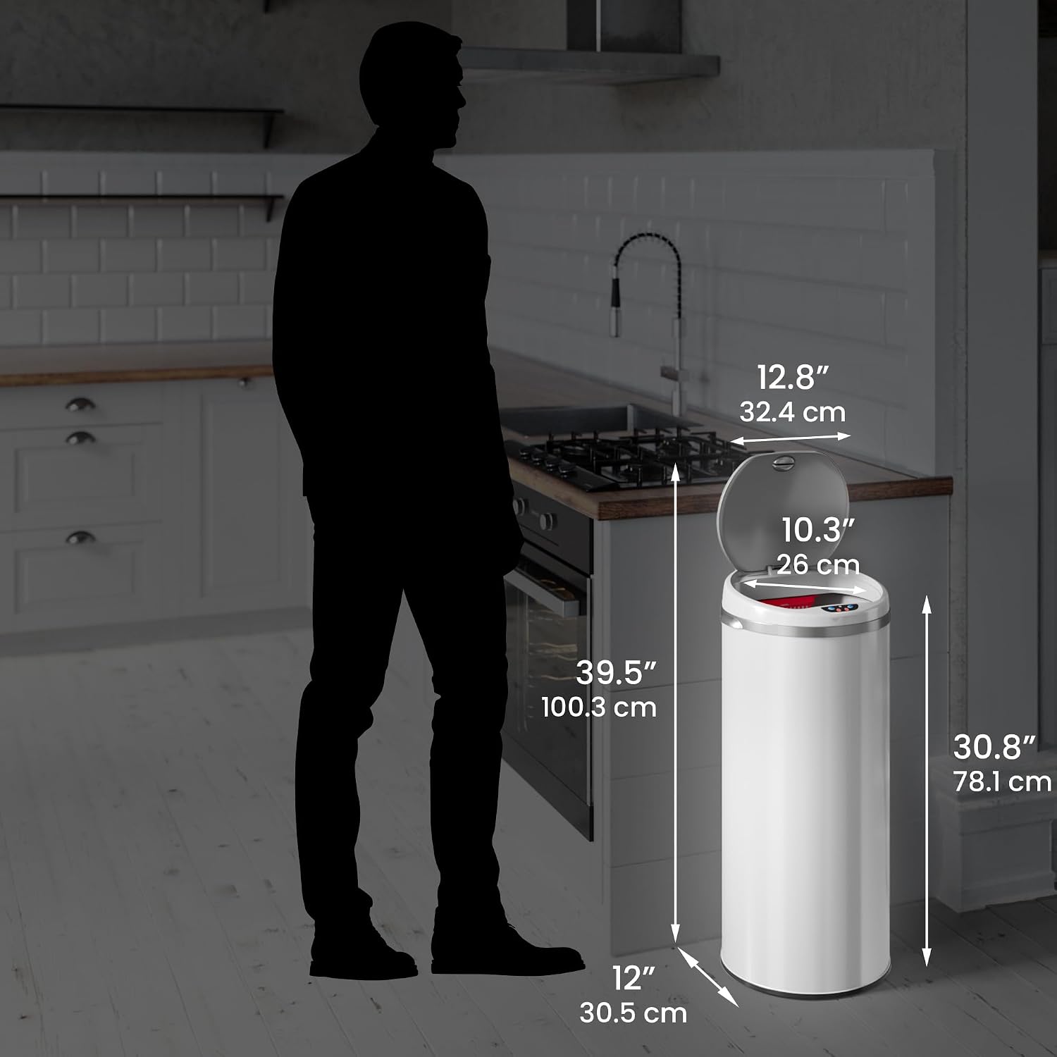 iTouchless 13 Gallon Touchless Sensor Kitchen Trash Can with Odor Control System, Brushed Stainless Steel, Round Garbage Bin for Home or Office - IT13RCB