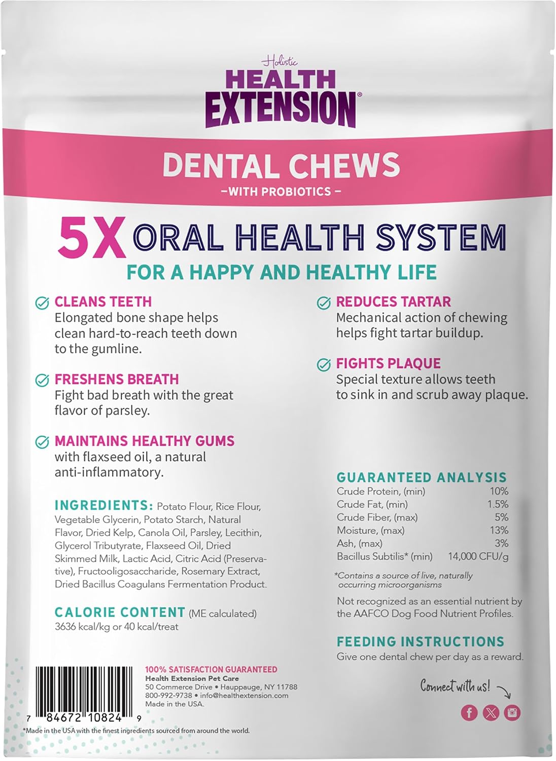Health Extension Probiotic Dental Bones for Dogs, 14 Small Bones, Cleans Teeth, Healthy Gums, Freshens Breath, Training or Reward, 6 oz Bag (Pack of 1)