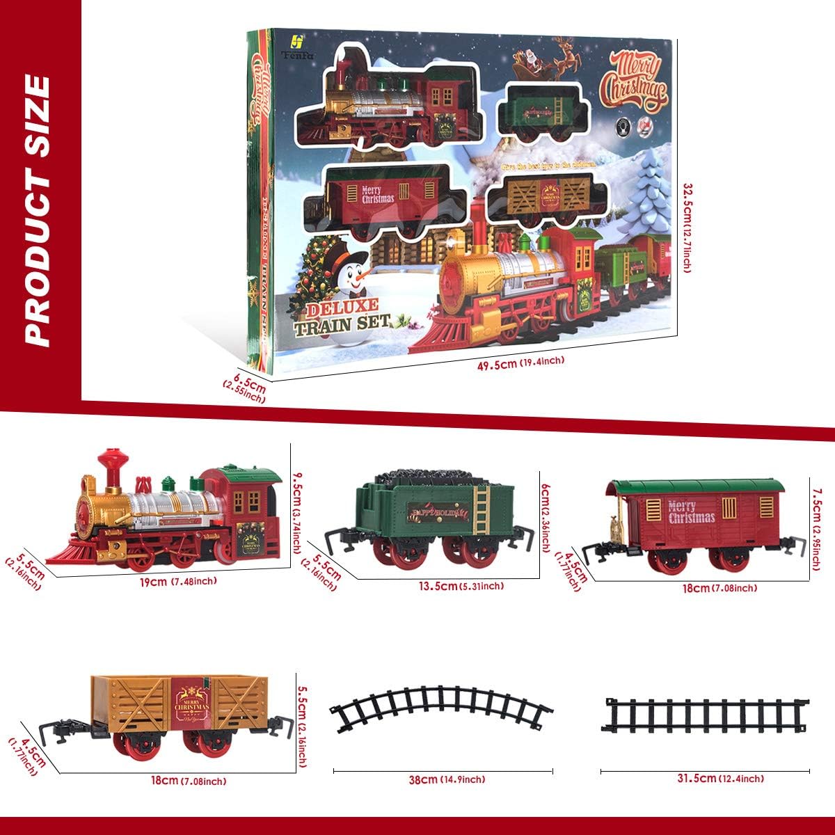 Classic Christmas Train Set with Lights and Sounds Railway Tracks Sets Battery Operated Train Toy Models with 11.5 Ft Tracks Playset for Under The
