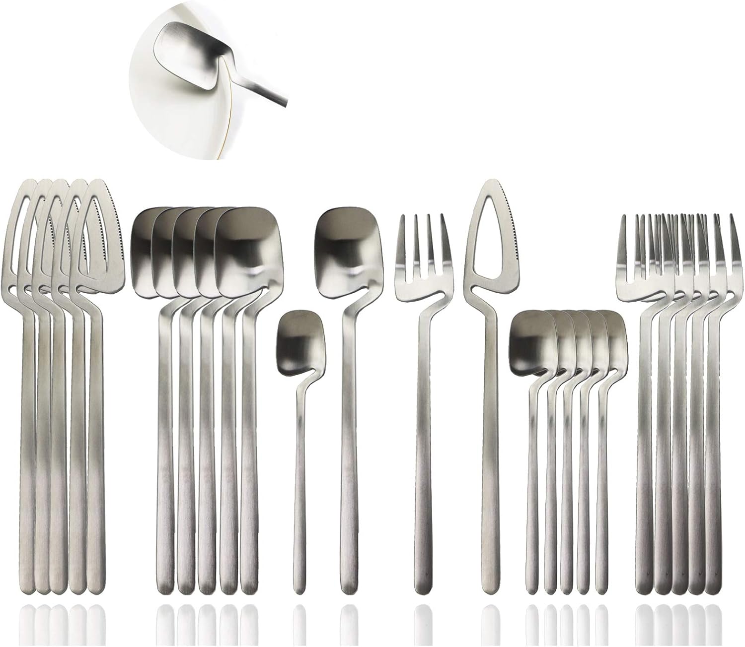 JASHII Silverware Set Satin Finish 24-Piece Stainless Steel Flatware Set Kitchen Utensil Set Service for 6 Tableware Cutlery Set Dishwasher Safe
