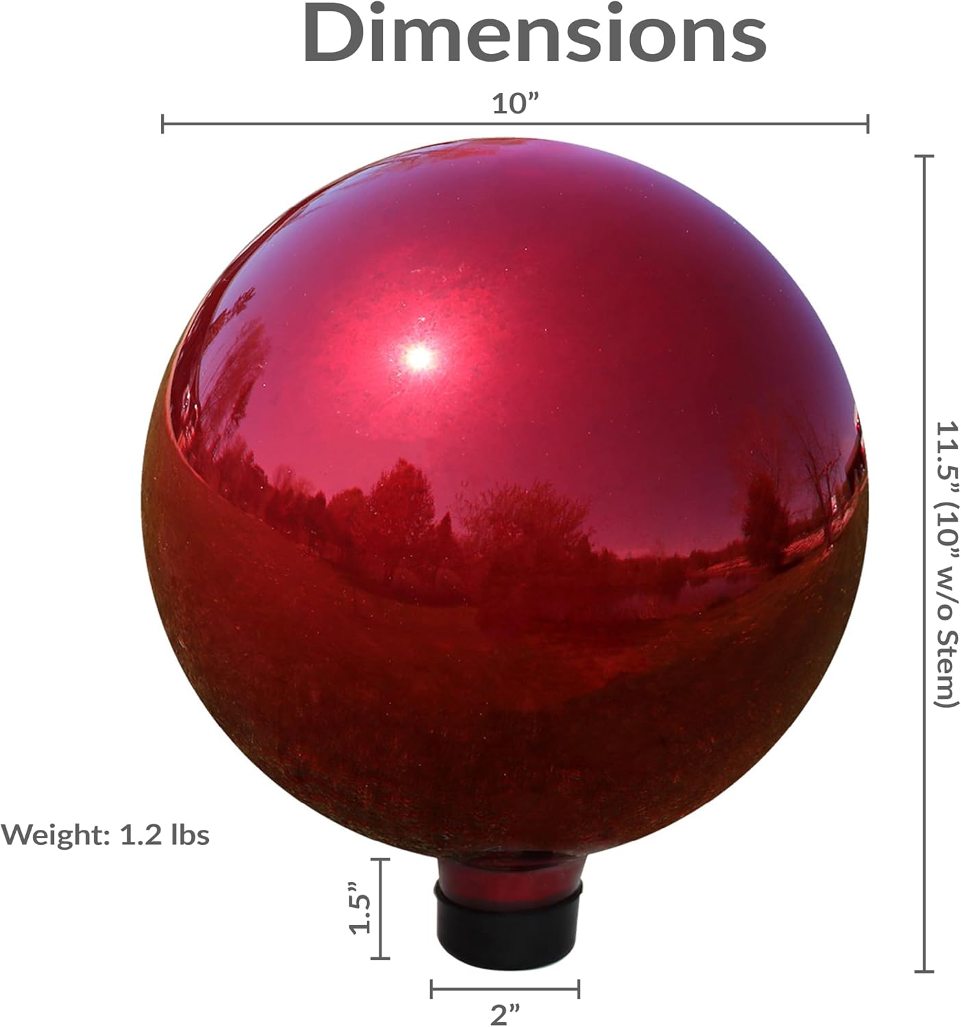 Sunnydaze 10-Inch Handblown Mirrored Glass Gazing Ball, Red | Reflective Outdoor Garden Globe Sphere, for Yard, Patio, Flower Bed, Walkway, and Landscape Decor, Stainless Steel Finish