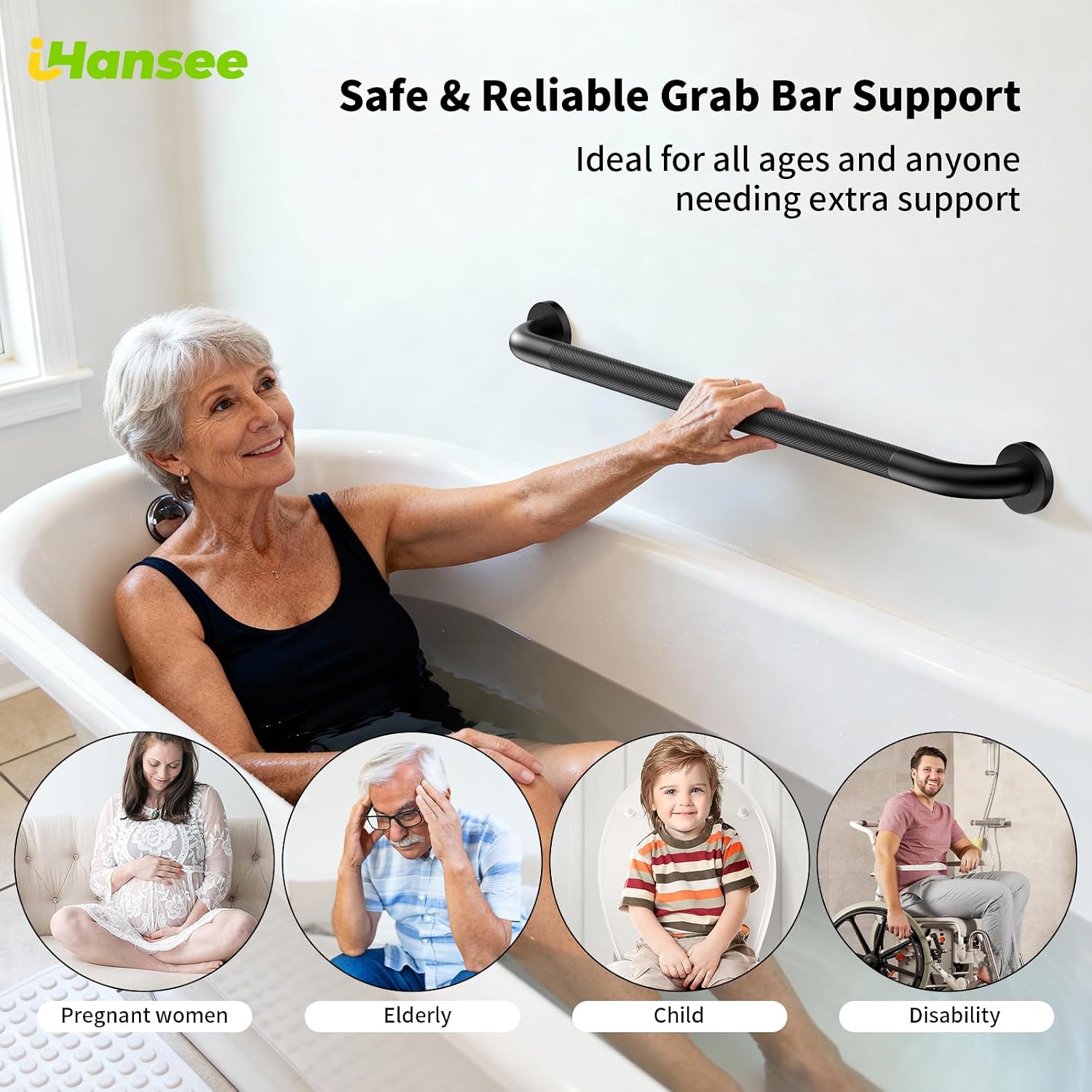 Brushed Nickel Grab Bars 18" 32" 36" 42" Bundle - 1.25" Diameter | 4 Pack Commercial Grab Bar, Anti-Slip Safety Shower Handrail, Toilet Handicap Bar, Stainless Steel Bathroom Handle for Senior