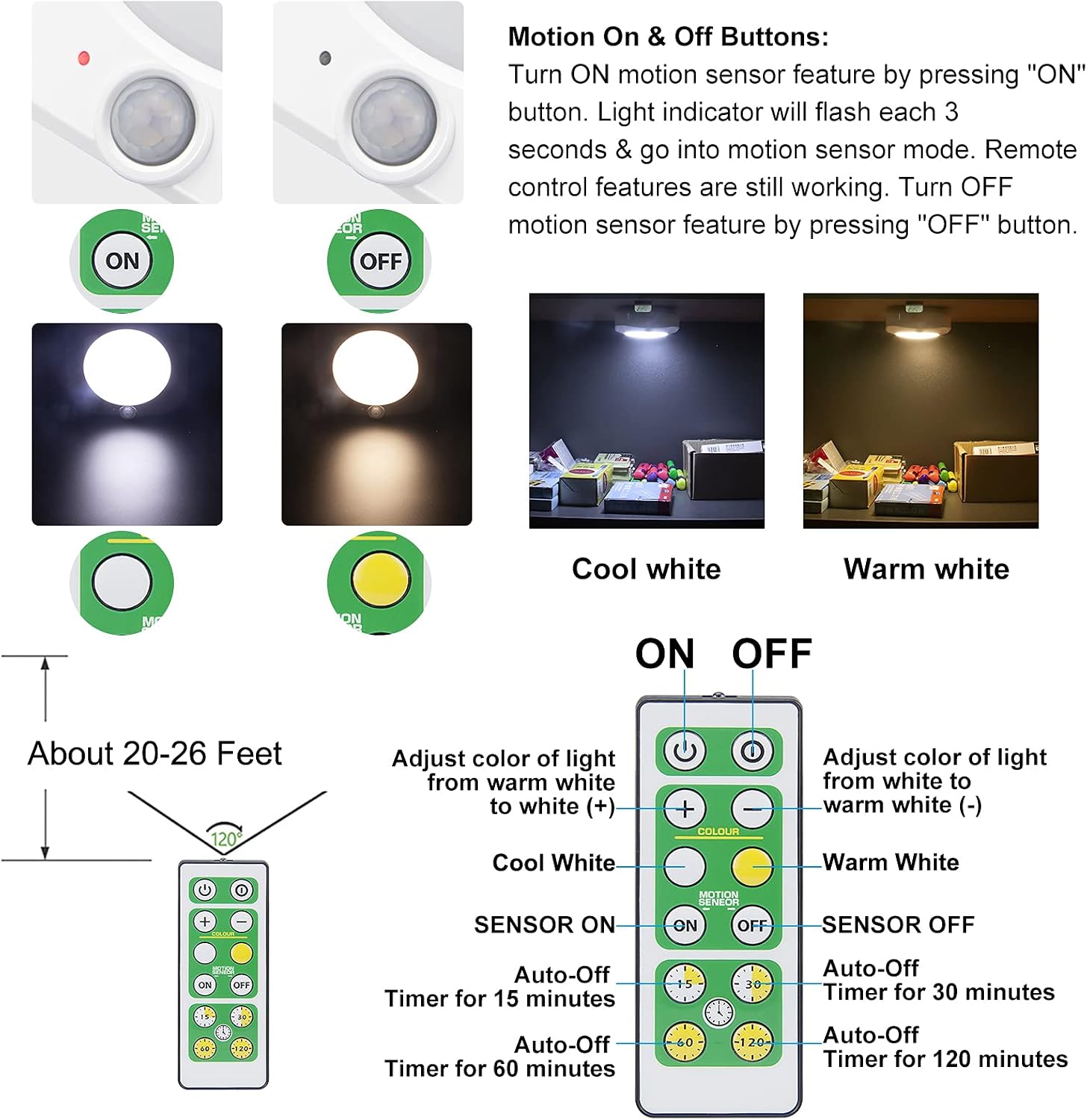 BIGMONAT Wireless Ceiling Light with Remote and Timer, Dimmable Motion Sensor Shower Light