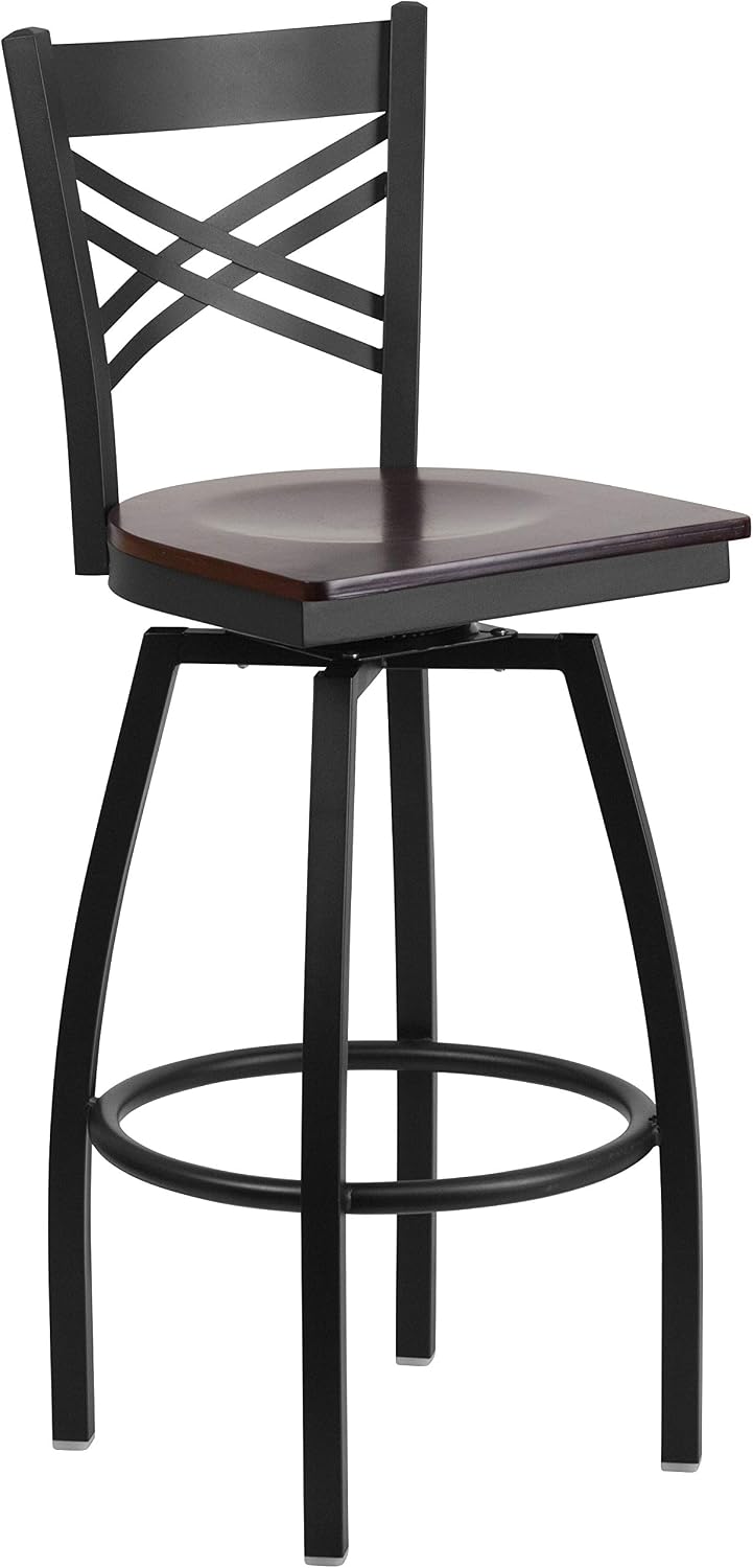 Flash Furniture Hercules Series "X" Back Metal Restaurant Barstool, Modern Upholstered Armless Bar Height Chair for Restaurants and Kitchens, Black | X Back Style, Vinyl Upholstery, Durable Construction, Commercial Use