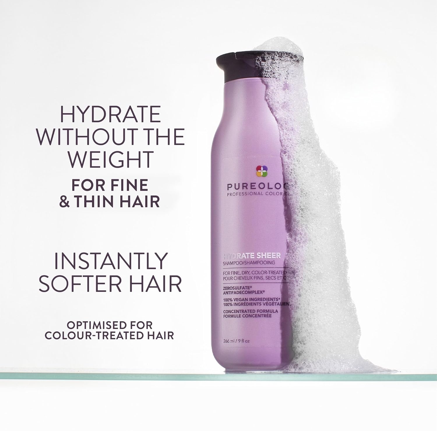 Pureology Hydrate Sheer Shampoo - Lightweight Hydrating Shampoo For Fine or Dry Color-Treated Hair, Silicone-Free & Vegan