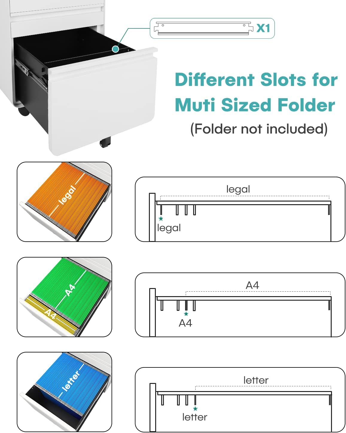 Dripex 3 Drawer Metal Rolling File Cabinet Under Desk Filing Cabinet White | 16"W x 18"D x 24"H, Lockable, 5 Wheels, Fully Assembled