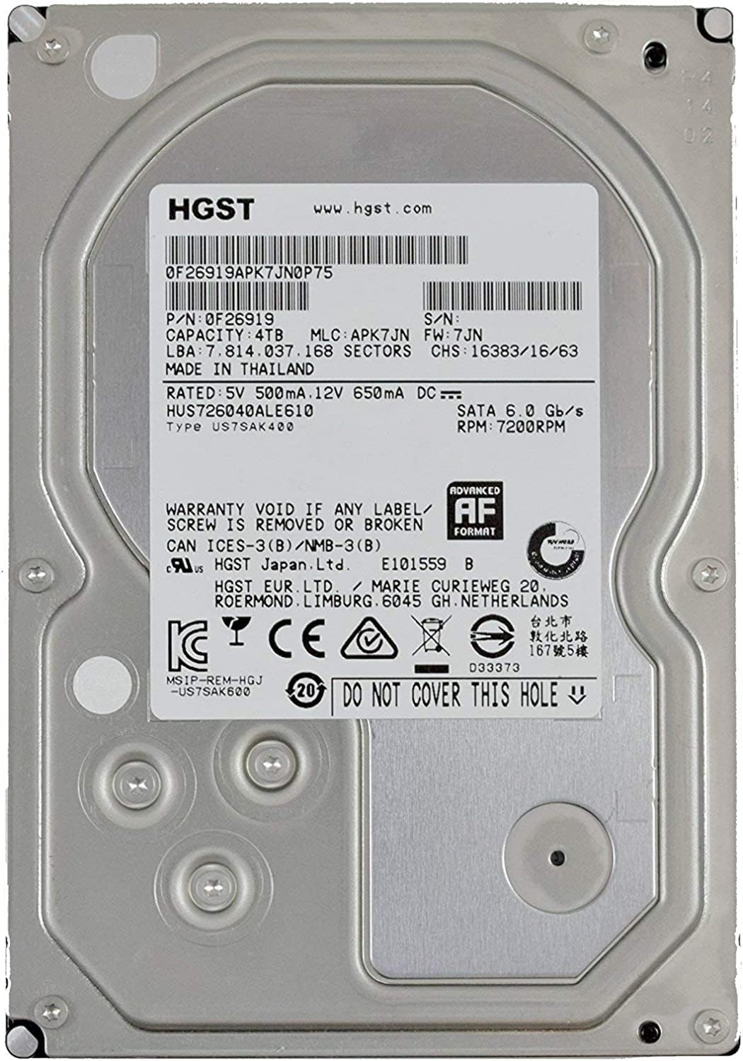 HGST Ultrastar 7K6000 4TB 7200 RPM SATA 128MB Cache 3.5" Internal Enterprise Hard Drive - HUS726040ALE610 (0F23005) (Renewed)