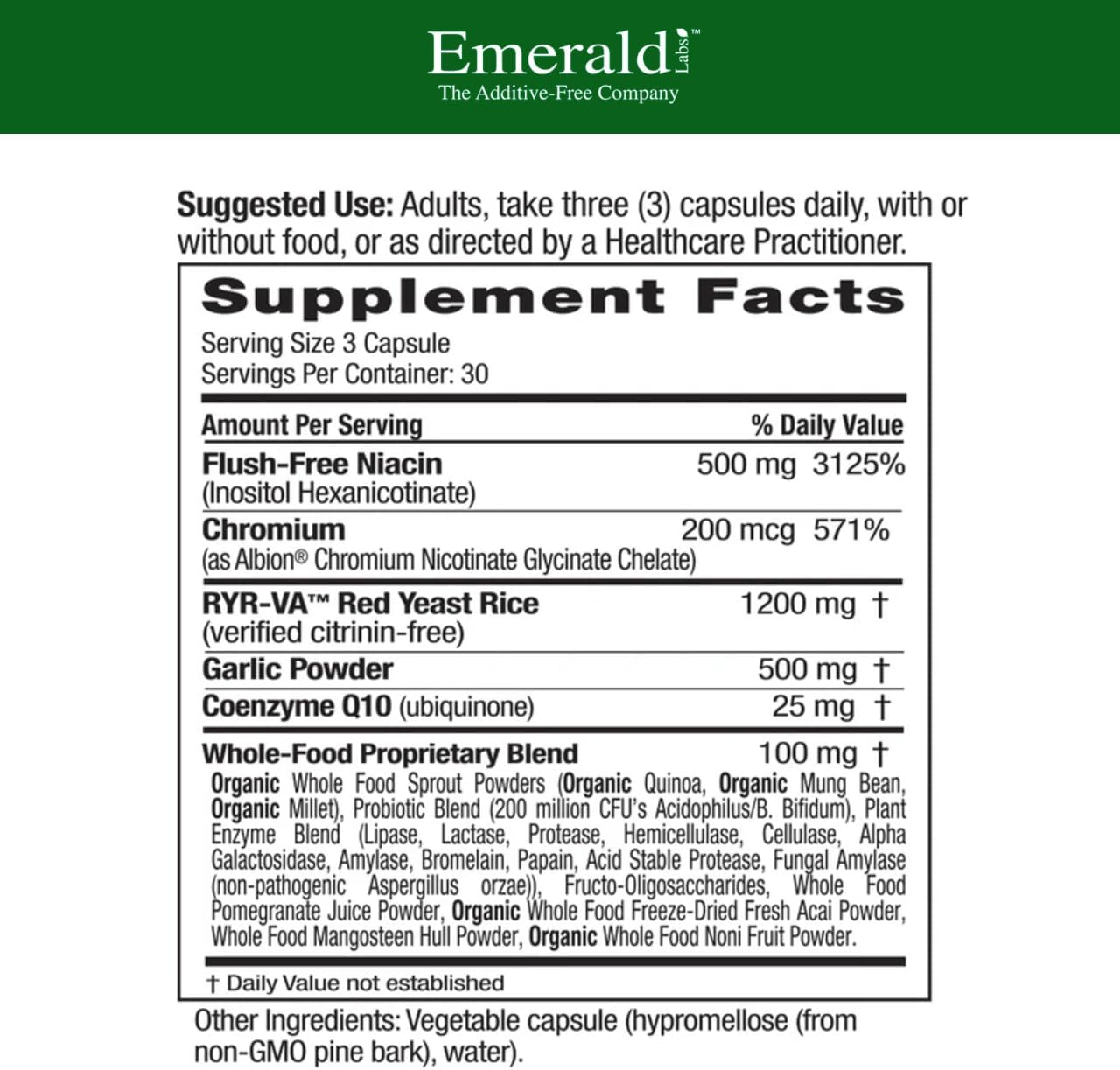 EMERALD LABS Cholesterol Health - Featuring CoQ10, Flush-Free Niacin, RYR-VA, and Garlic for Heart and Circulatory Support - 90 Vegetable Capsules