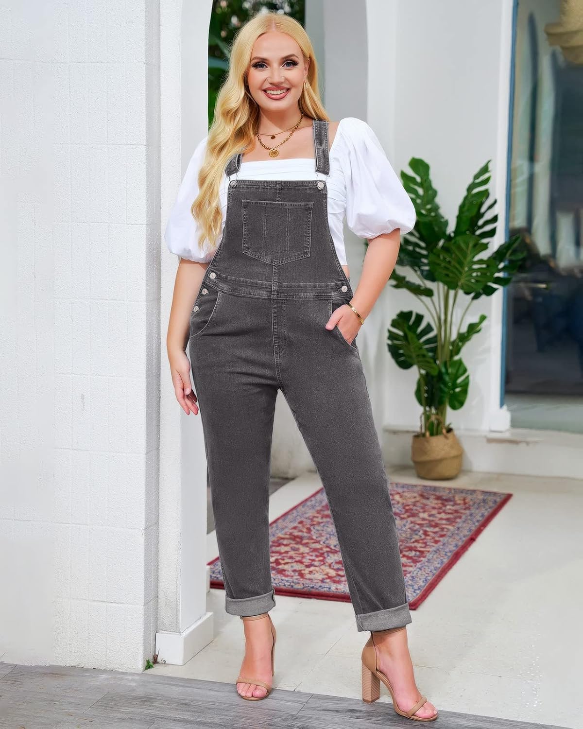 Vetinee Womens Classic Adjustable Straps Pockets Denim Bib Overalls Jeans Pants