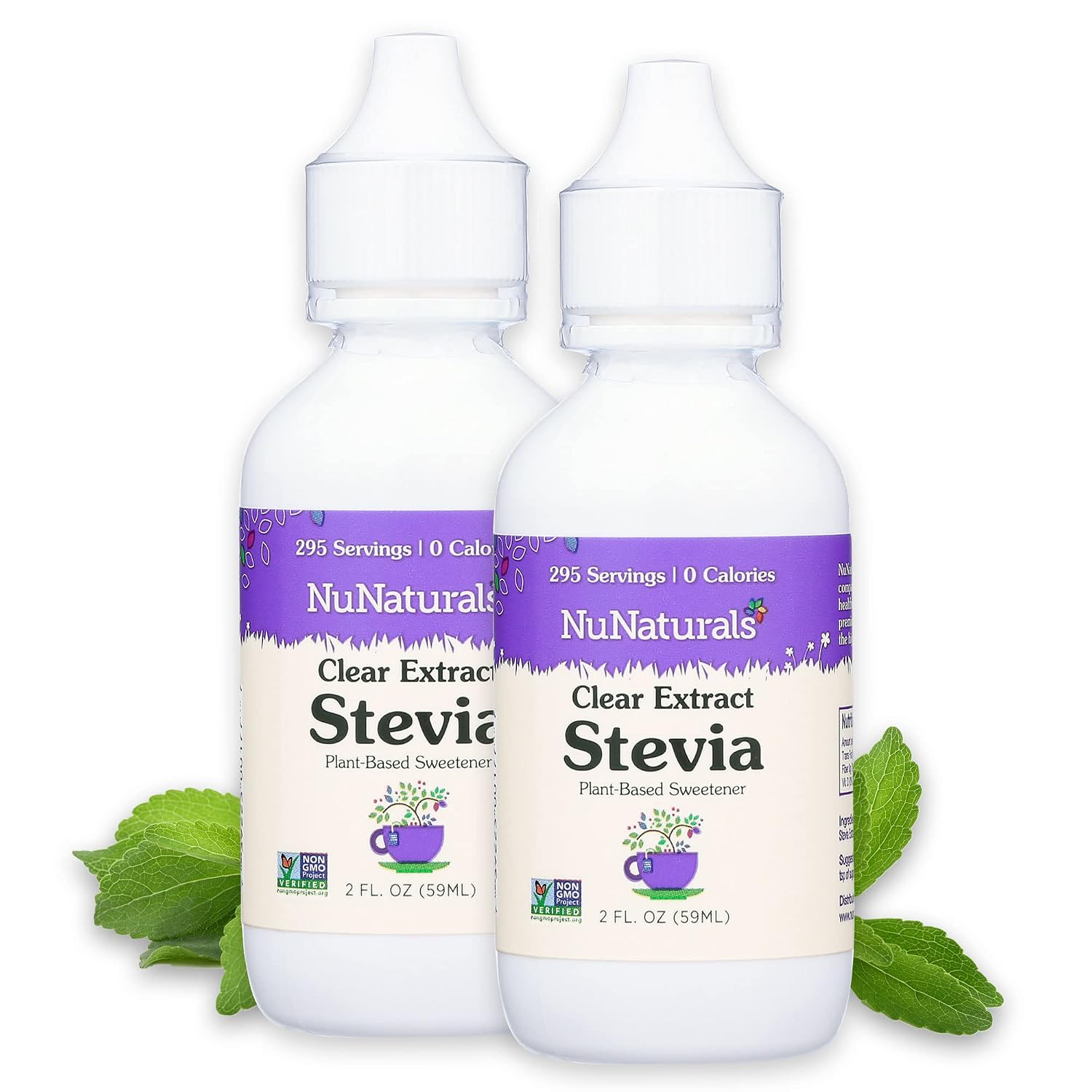 NuNaturals Liquid Stevia Sweetener, Clear Unflavored, Plastic, 2oz (2-Pack)