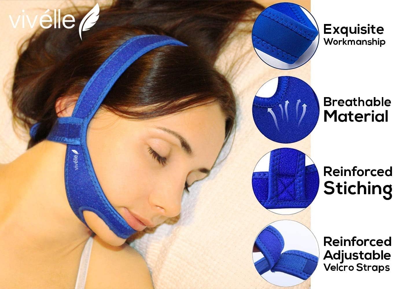 CPAP Chin Strap for Mouth Breathing – Non-Slip Patented Design for All-Night Comfort – Adjustable Jaw Support Stops Air Leaks & Dry Mouth –