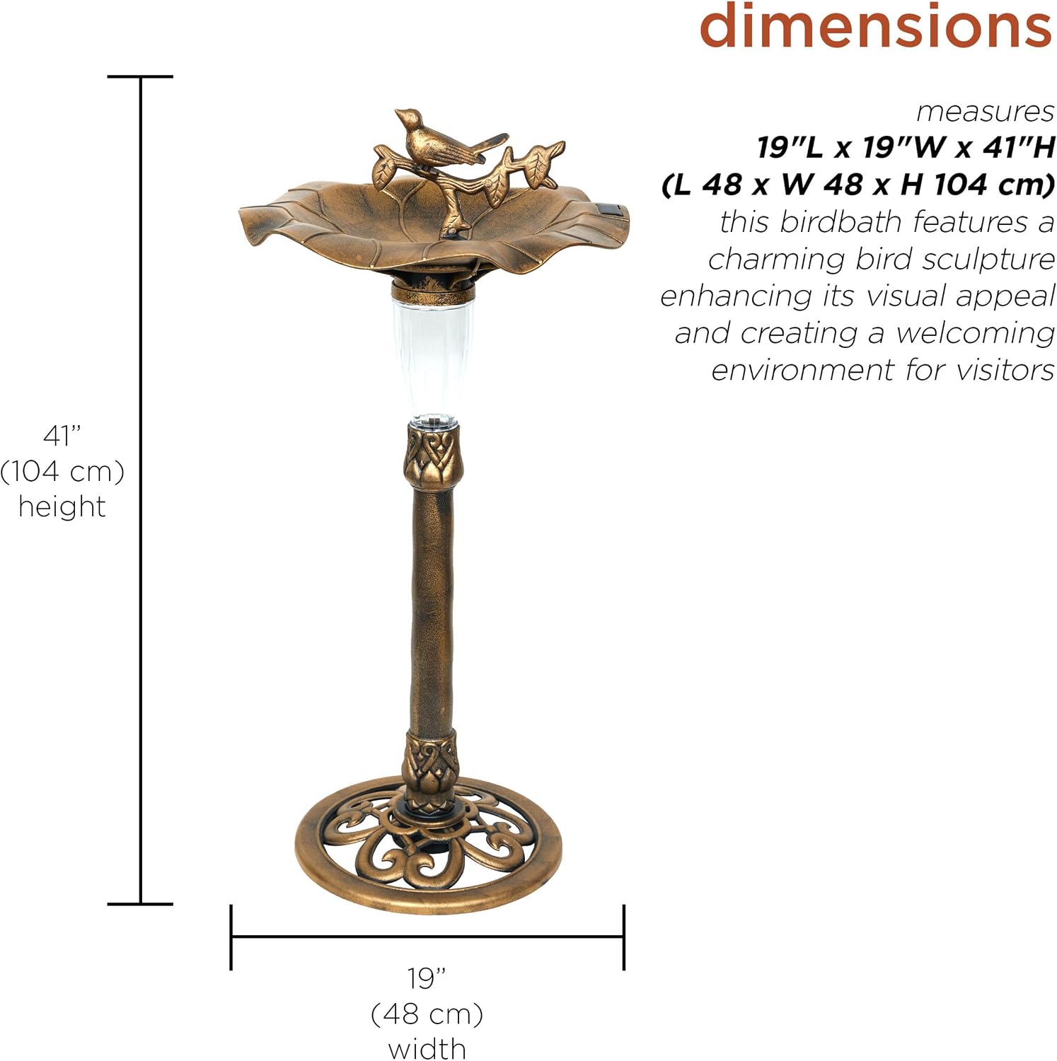 Alpine Corporation | 31" Tall Outdoor Birdbath with 2 Bird Figurines — Shallow and Wide Bird Feeder, Bronze Garden Accent