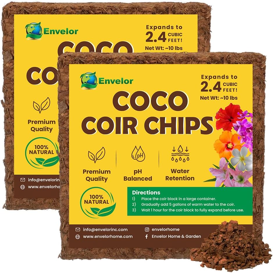Envelor Organic Coco Coir Brick 10 Lbs. Coir Block Coconut Fiber Growing Medium Potting Soil Mix Coco Peat Media Coir Pith Indoor Outdoor Planters Vegetable Garden Beds