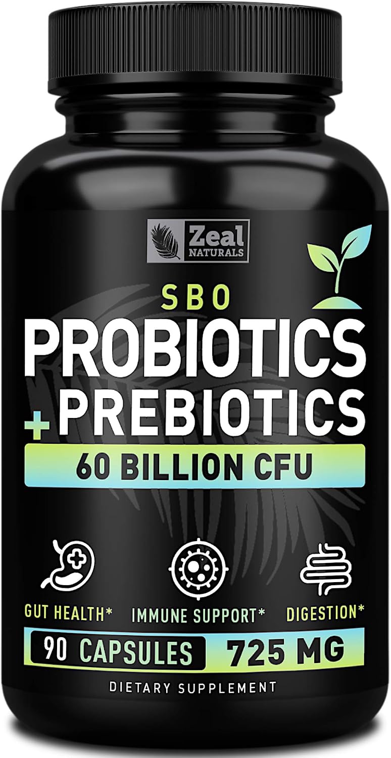 Probiotics and Prebiotics + SBO Probiotics (60 Billion CFU | 90 Capsules) Acidophilus Probiotic w. Saccharomyces Boulardii