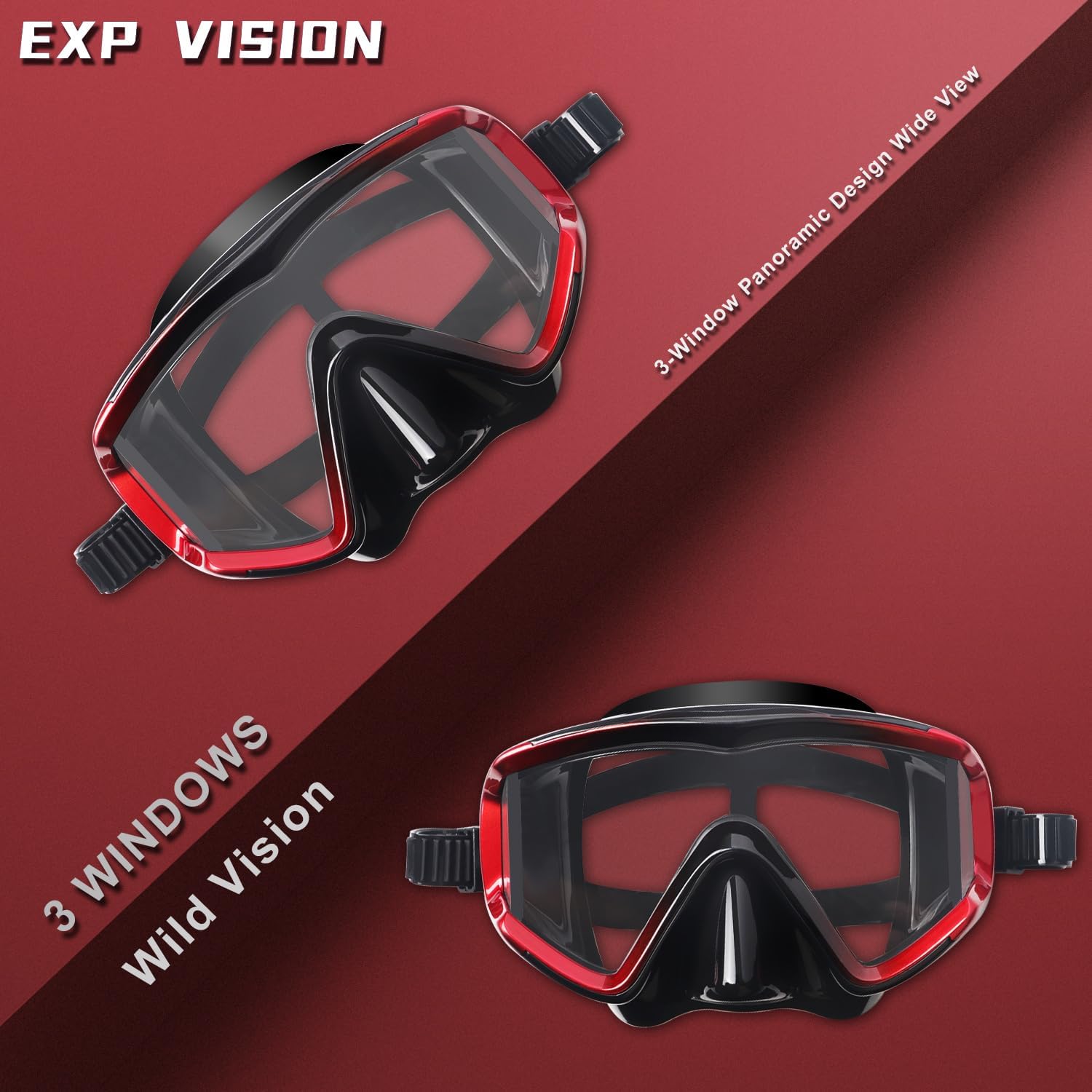 Adult Pano 3 Scuba Diving Mask, Tempered Glass Snorkel Mask Anti-Fog Swim Mask No Leakage Swim Goggles with Nose Cover Snorkeling Gear for Snorkeling