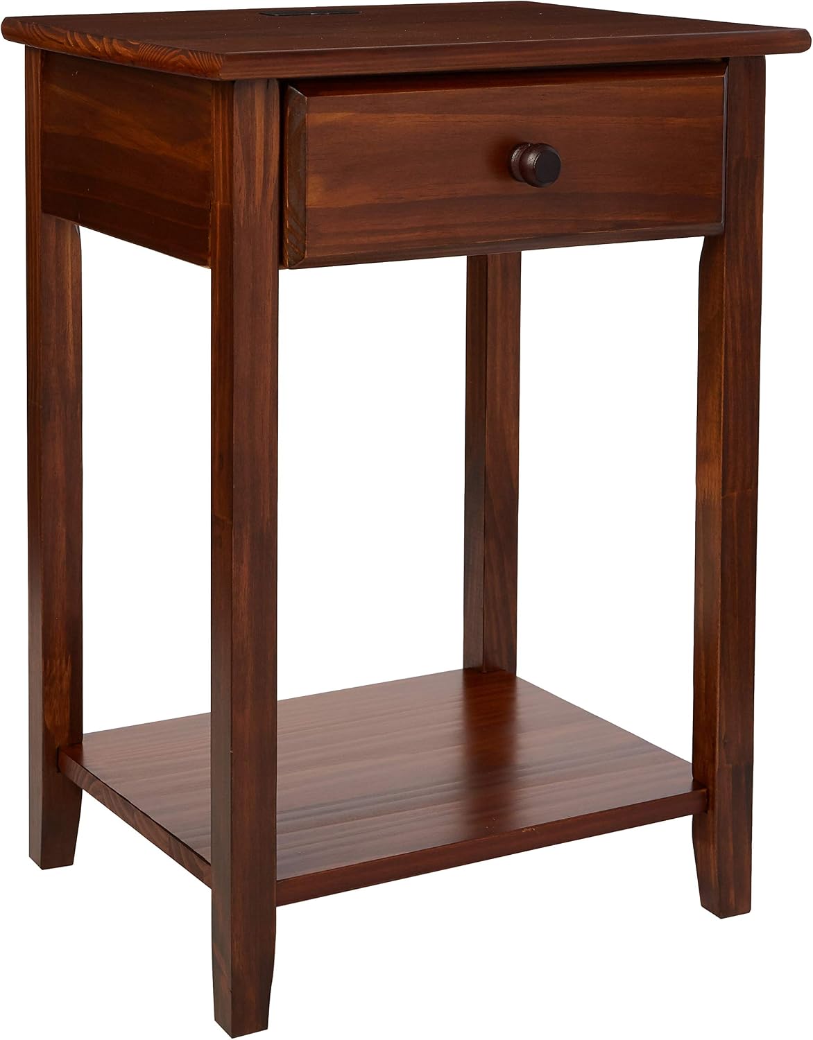 Casual Home Owl Night Stand with USB Port Charging Station and Drawer, 17.5"W x 14.25"D x 24.5"H, Espresso