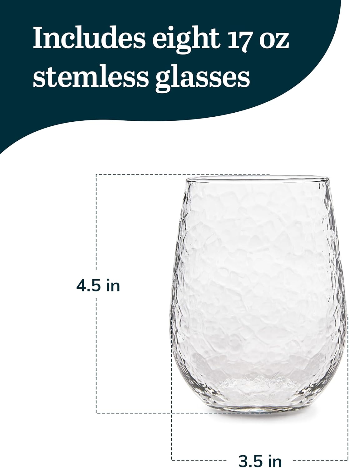 Libbey Classic Blue All-Purpose Stemless Wine Glasses Set 6, Timeless Wine Cups Set of 6, 15.25 Oz, Wine Glass Set for Dinners, Weeknights