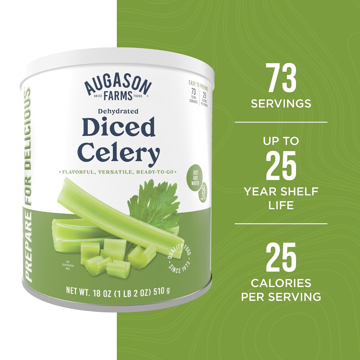 Augason Farms Dehydrated Diced Celery Can | Emergency Food Supply, 73 Servings, 25 Year Shelf Life, Great for Cooking and Snacks, Dehydrated Meals