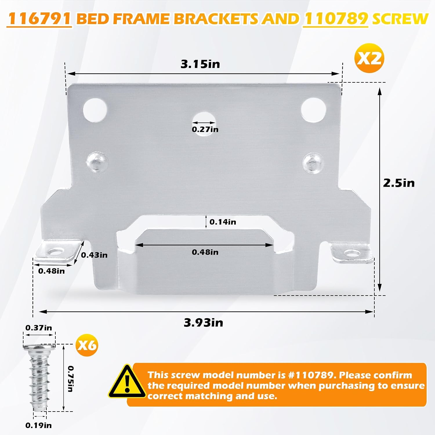 116791 110789 Mounting Plates Replacement for IKEA Bed Frame Brackets Part | 116791 (2X Mounting Plate) and 110789 (6X Screws) Spare Hardware Parts