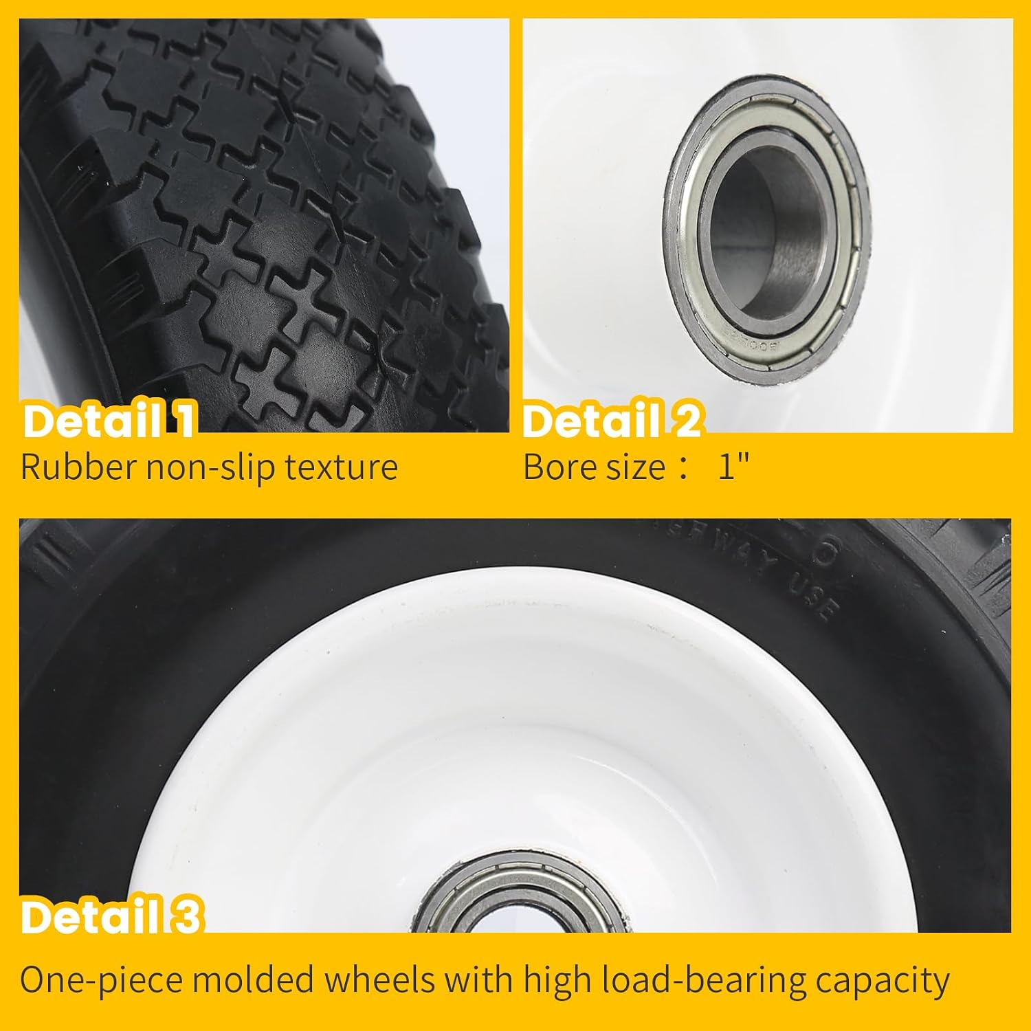 MaxxHaul 12" Flat Free Solid Tire 4.10/3.50-6" Replacement Wheel – 1" Bore 5/8" Adapter & 3.75" Center Hub – Fits Compatible Trailer Dollies &