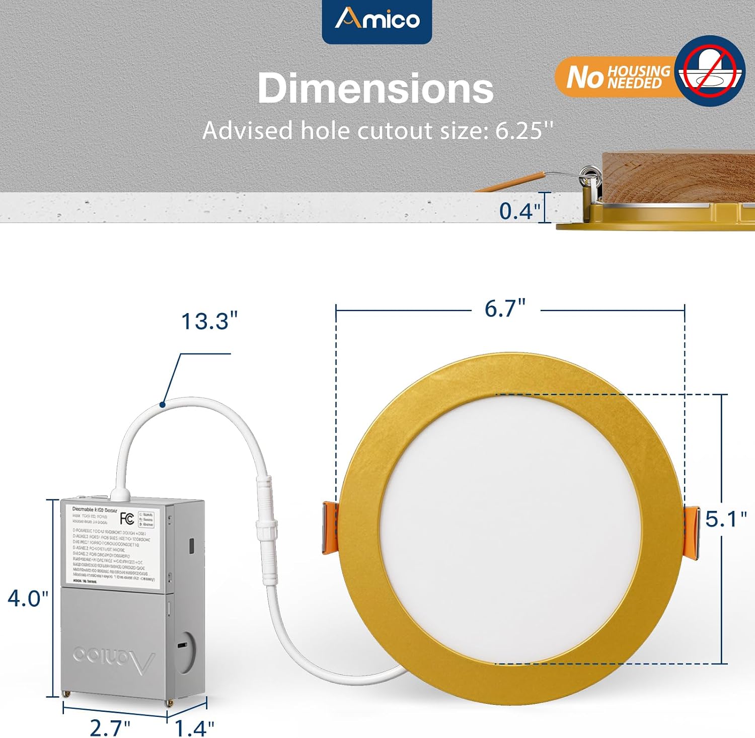 Amico 12 Pack 6 Inch LED Recessed Lighting, Canless Wafer Downlight, White