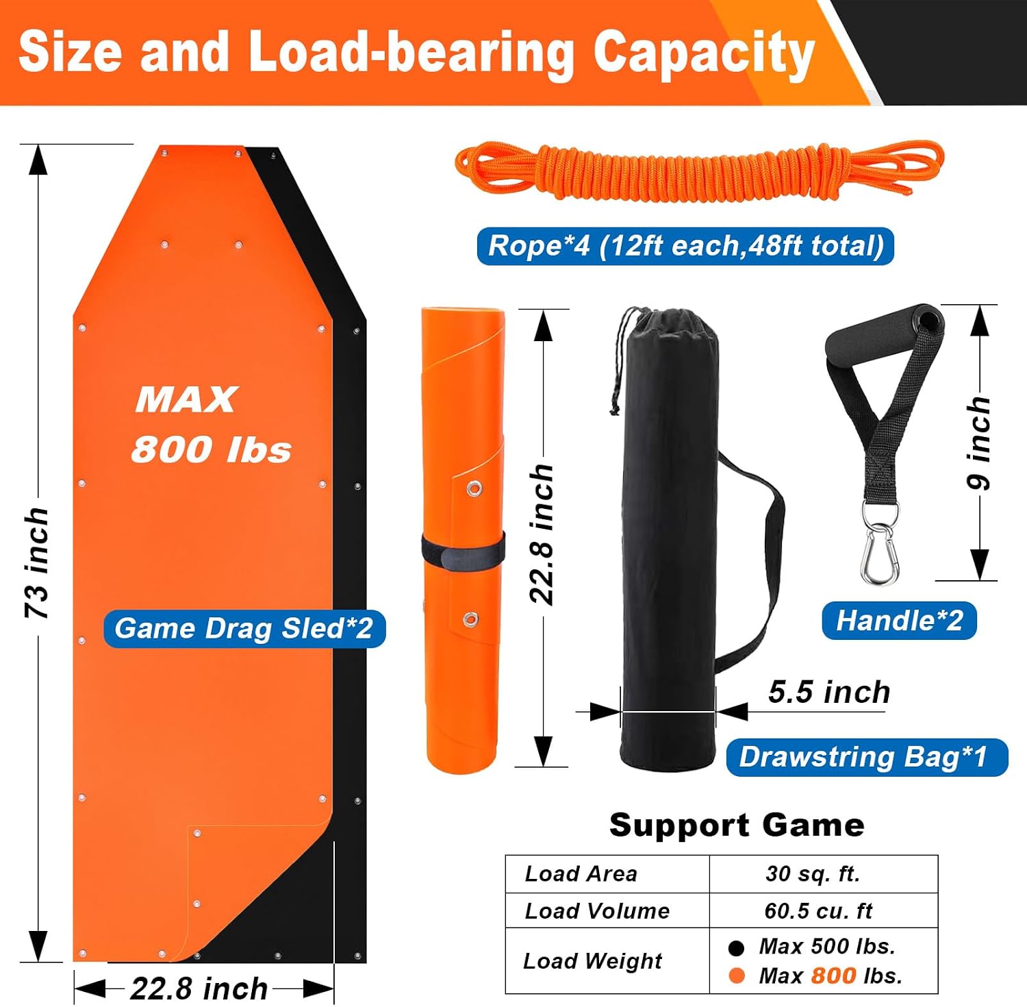 Bayattoo Heavy Duty Drag Sled Mat-Thickened Tear-Resistant HDPE with Pull Cables, Portable Yard, Hunting & Construction Hauler