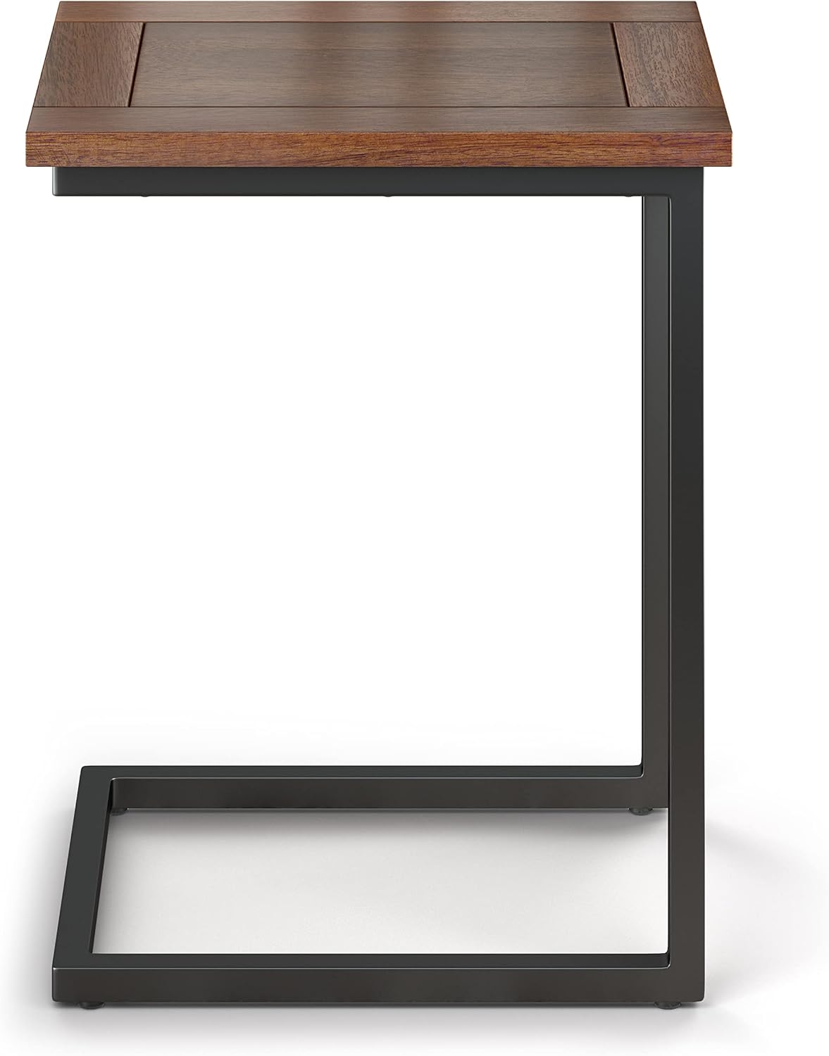 SIMPLIHOME Skyler 18" Wide Solid Wood C-Side End Table in Dark Cognac Brown | Industrial slide-under accent table with open frame, assembled; perfect for living rooms as a side table or sofa table.