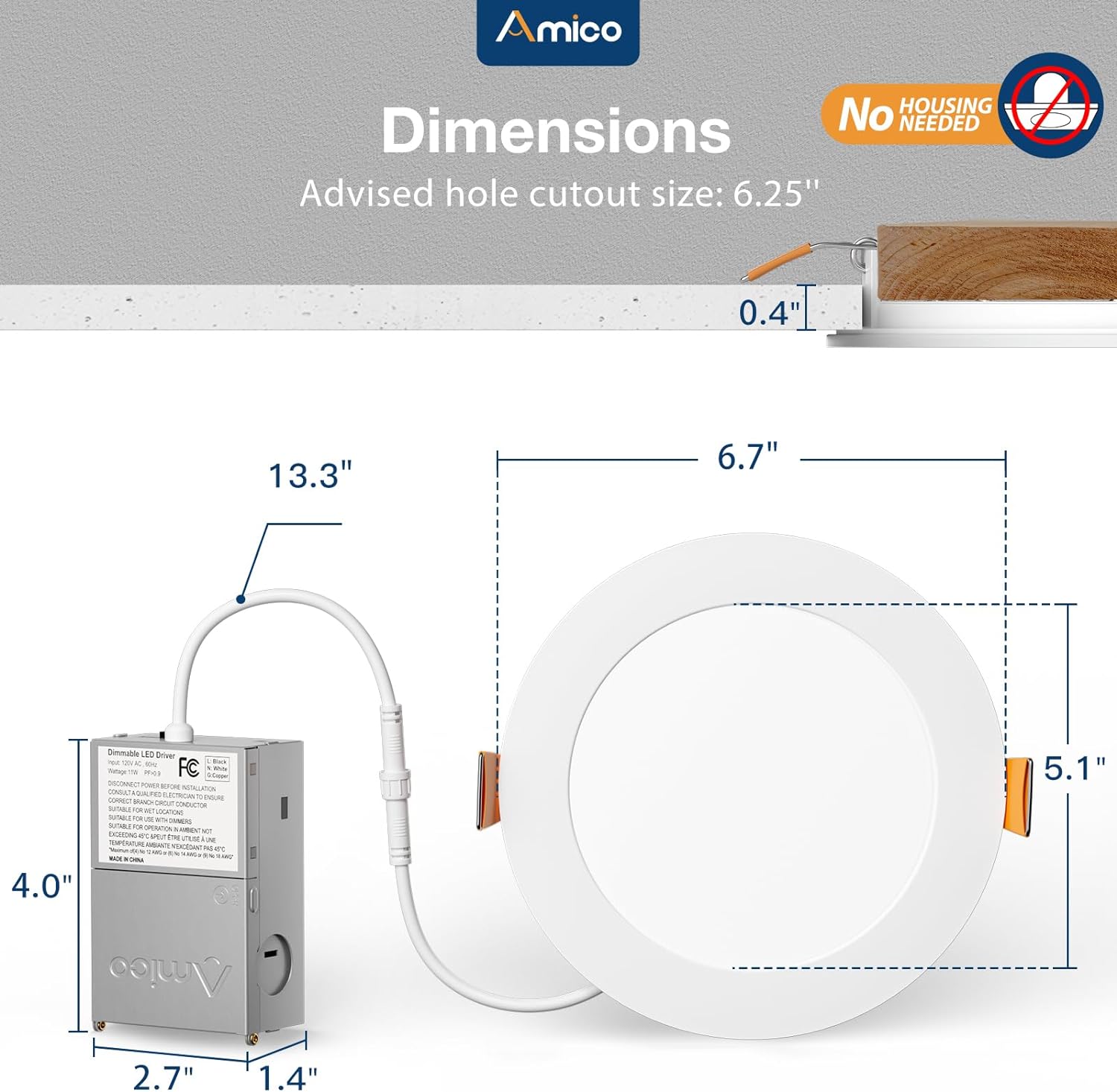 Amico 12 Pack 6 Inch LED Recessed Lighting, Canless Wafer Downlight, White