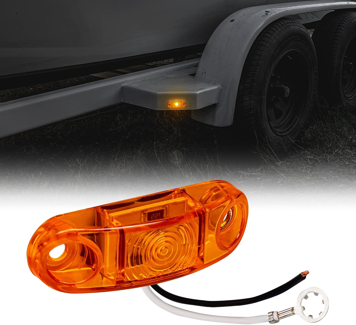 TRUE MODS 2pc 2.5" Amber Oval LED Trailer Marker Lights for Boat Trailer RV