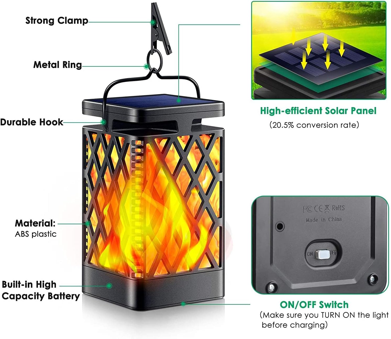 TomCare Solar Lanterns Outdoor, Flickering Flame Hanging Lights, 2 Pack