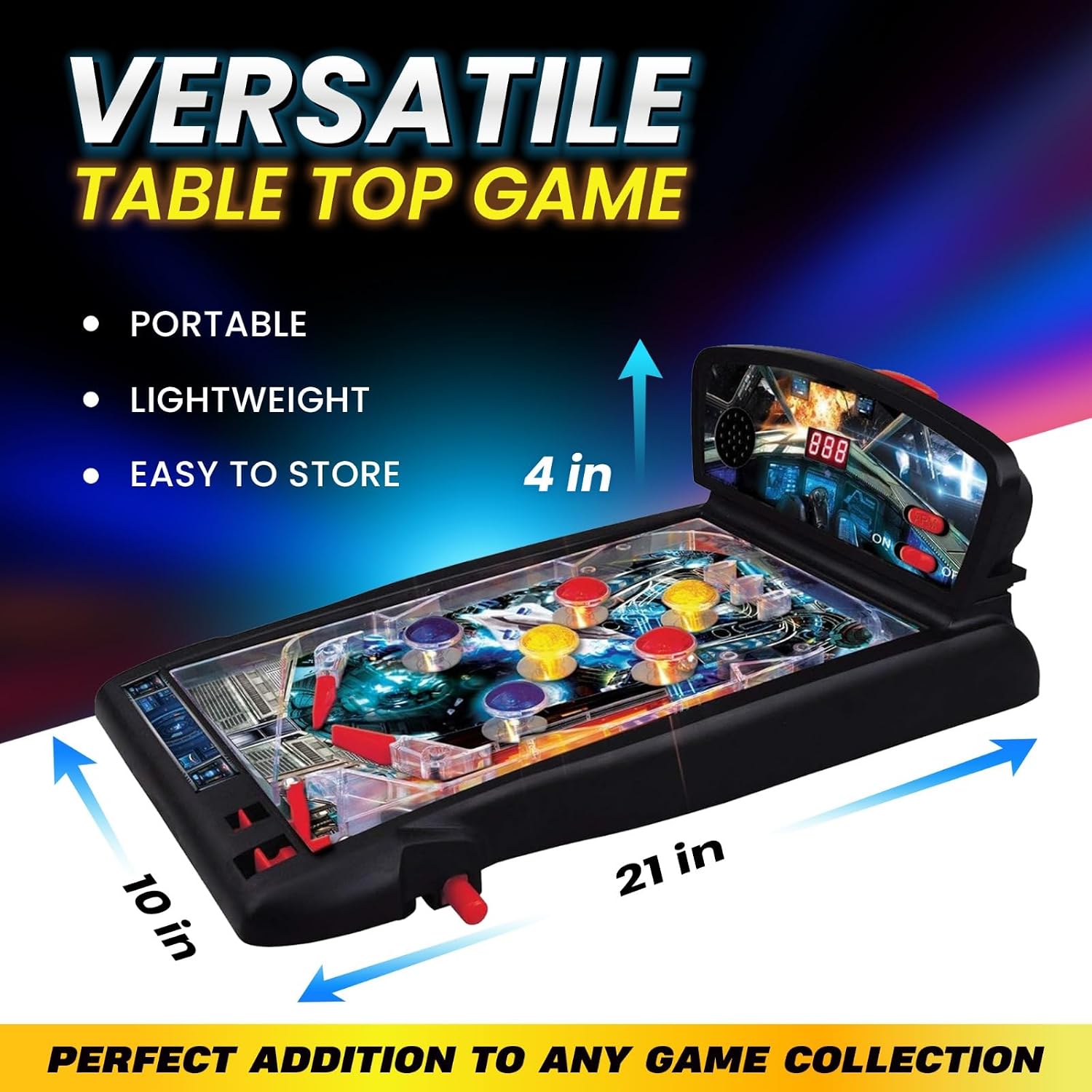 New Era Pinball Game Black – Interactive Tabletop or Floor Arcade Pinball Machine for Kids & Adults – LED Scoring, Lights & Sounds