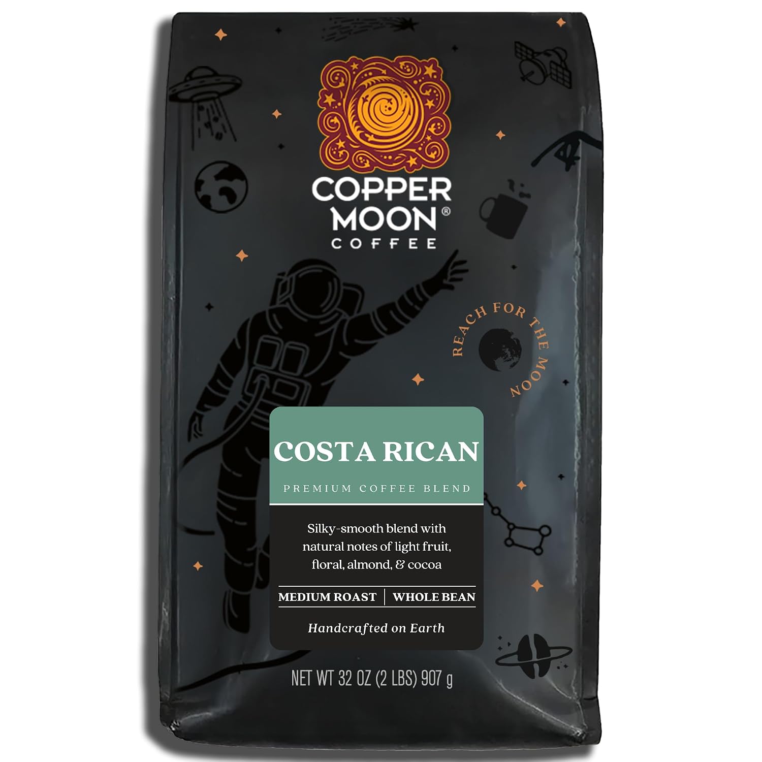 Copper Moon Whole Bean Coffee, Dark Roast, Sumatra, 2 lb | 2 Pound Bag, Vegan, Allergen Free, Non-GMO, Kosher, Vegetarian, Small Batch Roasted