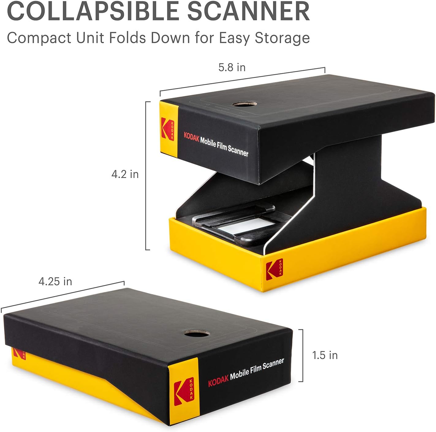 KODAK Mobile Film Scanner, 35mm Negative Scanner & Slide Viewer, App-Based | Scan and view old 35mm color and B&W negatives and slides, LED backlit