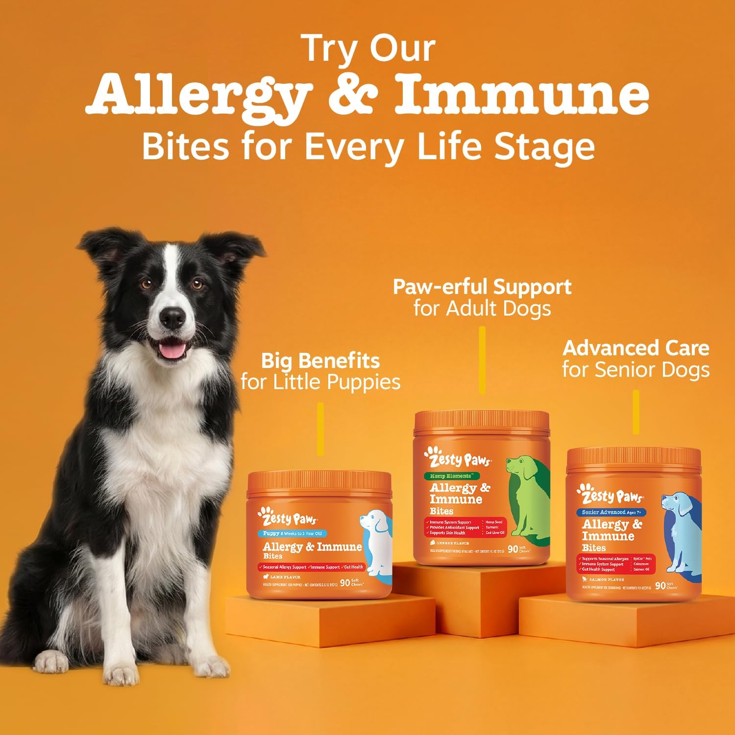 Zesty Paws Allergy Immune Bites - Dog Allergy Chews, Dog Probiotics for Itchy Skin and Ears, Lamb, 90ct