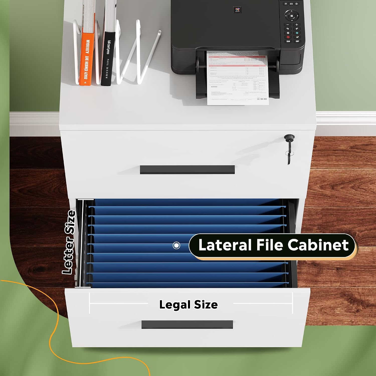 DEVAISE Lateral File Cabinet with Lock, 2 Drawer Filing Cabinet, Black