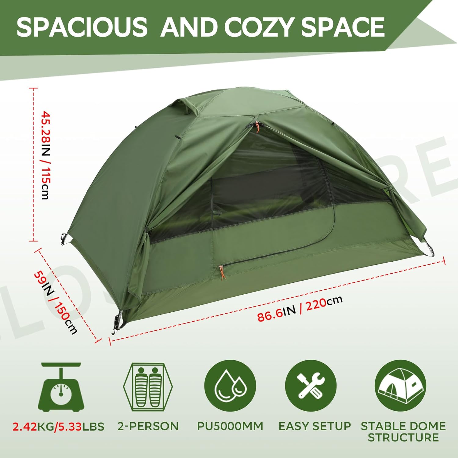 Clostnature 1/2/3/4 Person Lightweight Backpacking Tent, Easy Setup Tent
