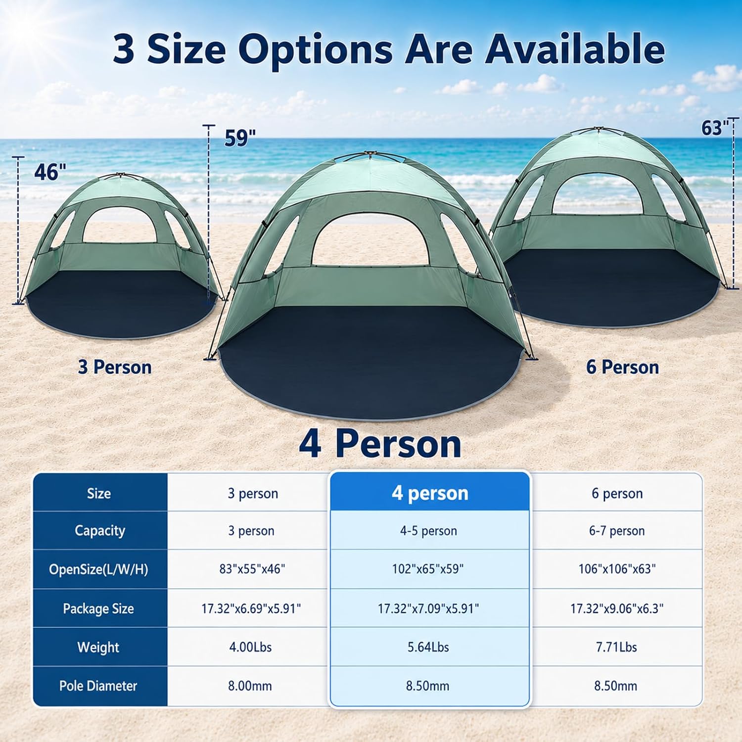 NXONE Beach Tent Sun Shelter, UPF 50+ UV Protection, Easy Setup