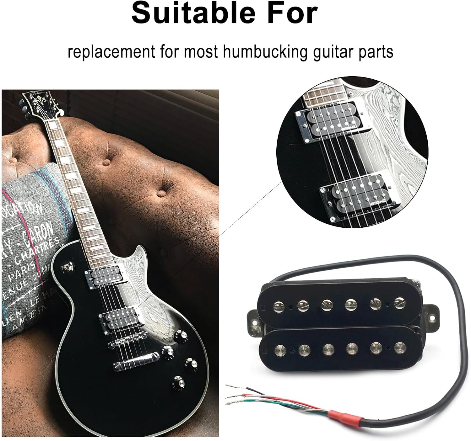 SAPHUE Alnico 5 Humbucker Pickup Double Coil Electric Guitar Pickups Set with Neck and Bridge with Prewired and Screws Parts Accessories Kit Black