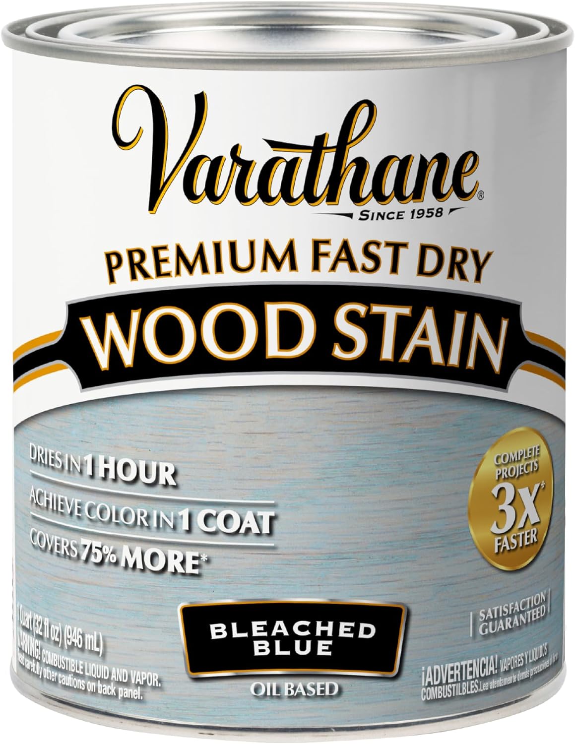 Varathane Premium Fast Dry Weathered Gray Wood Stain | Oil-Based, 1 Coat Color, 1 Hour Dry Time, Interior Wood Stain, Furniture, Cabinets, Doors, Covers Up to 275 Sq Ft, Quart