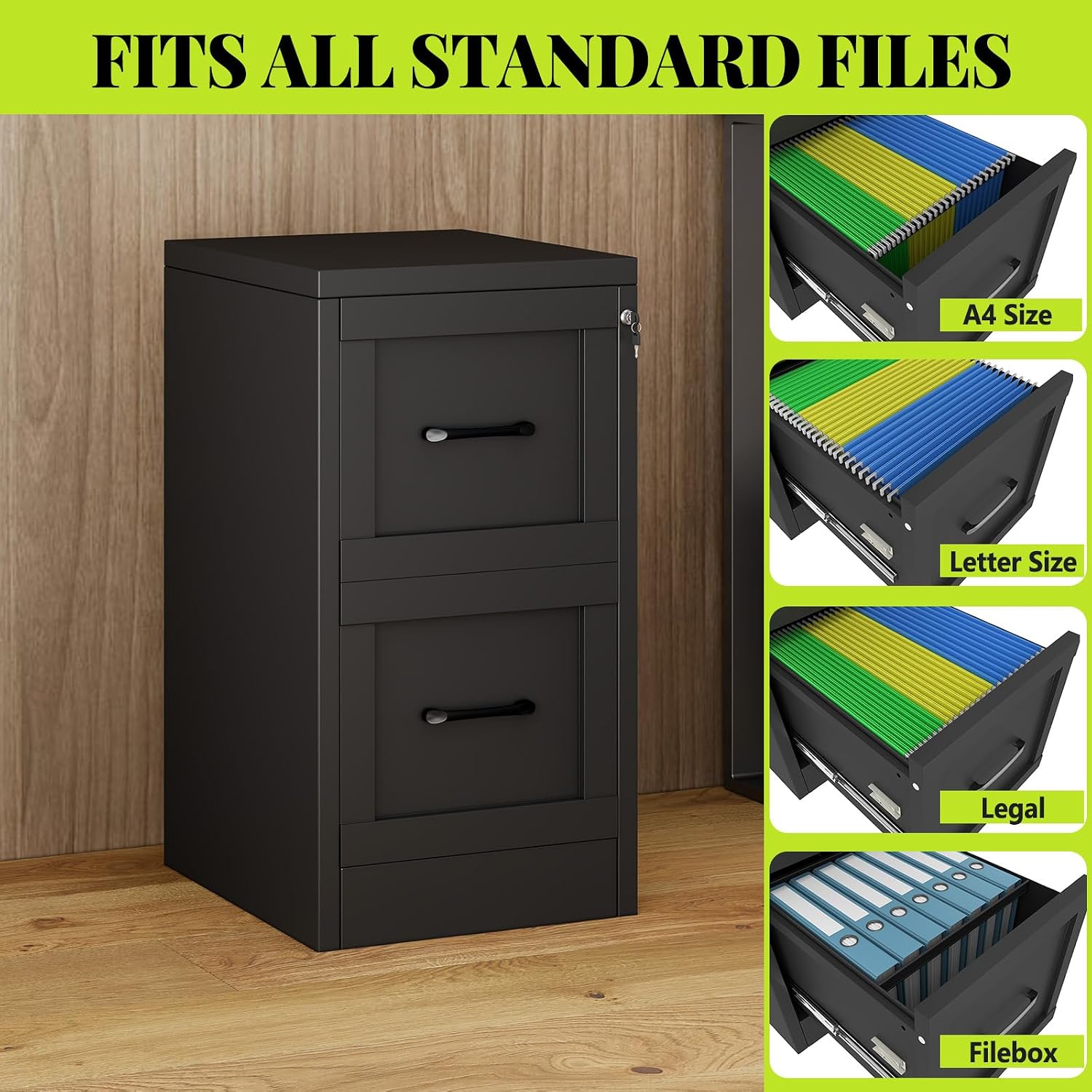 3 Drawer File Cabinet, Office Mobile Filing Cabinet, Printer Stand | All-in-One Office Storage, 3 Storage Drawers, 2 Adjustable Shelves, Lockable Cabinet, 4 Casters, 46.5-Inch Top
