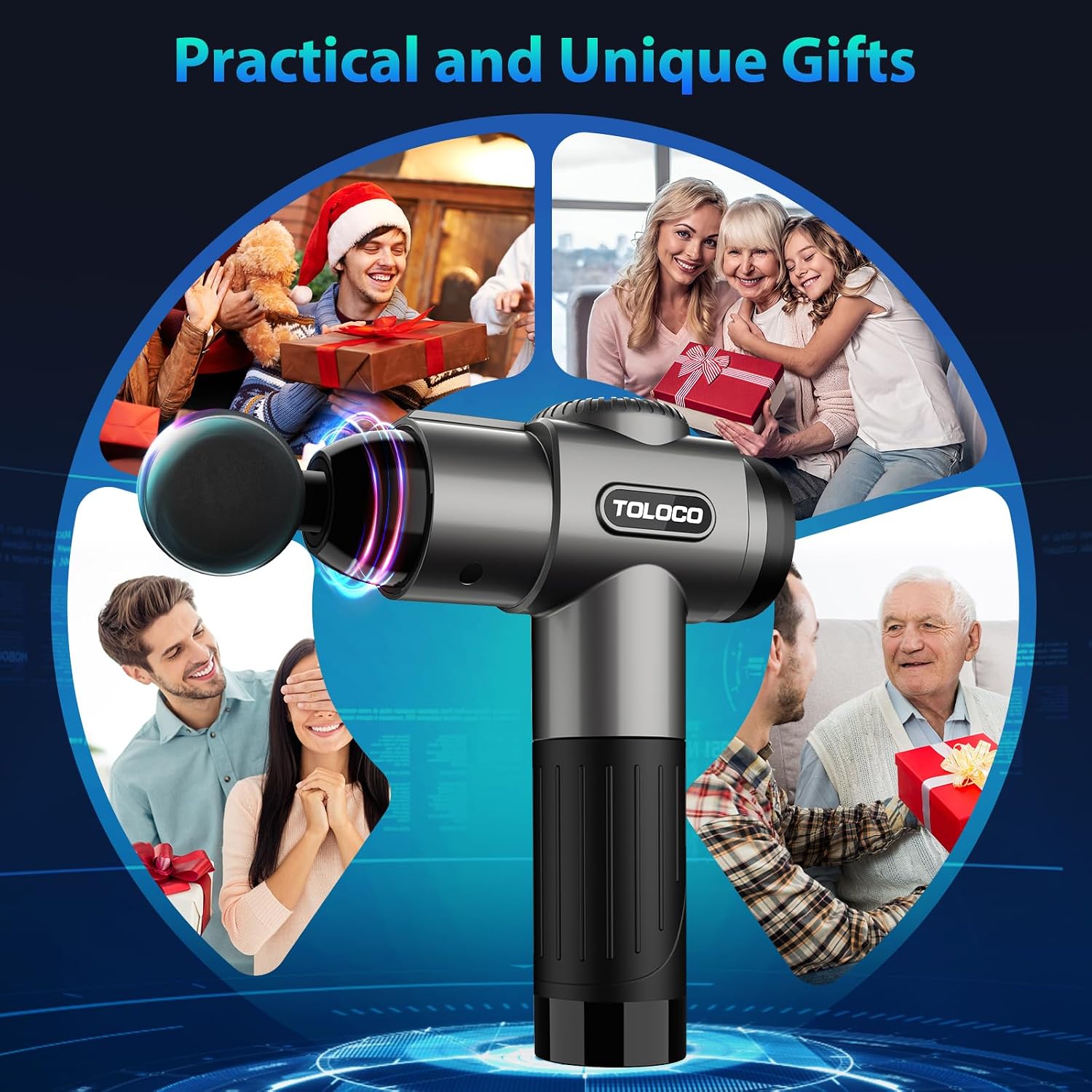 TOLOCO Massage Gun, Deep Tissue Back Massage for Athletes for Pain Relief, Percussion Massager with 10 Massages Heads & Silent Brushless Motor