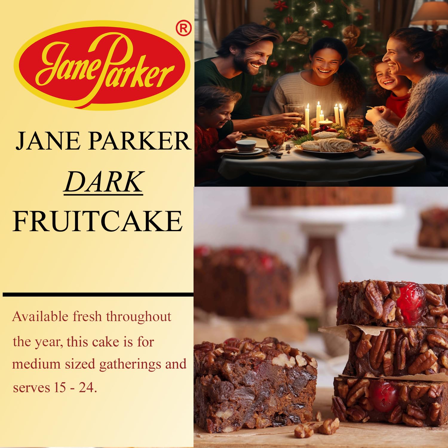 Jane Parker Fruitcake Dark Fruit Cake 3 Pound (48 Ounce) Ring in a Collectible Holiday Tin (Colors may vary) -Holiday Cake-Christmas Cake-The Best