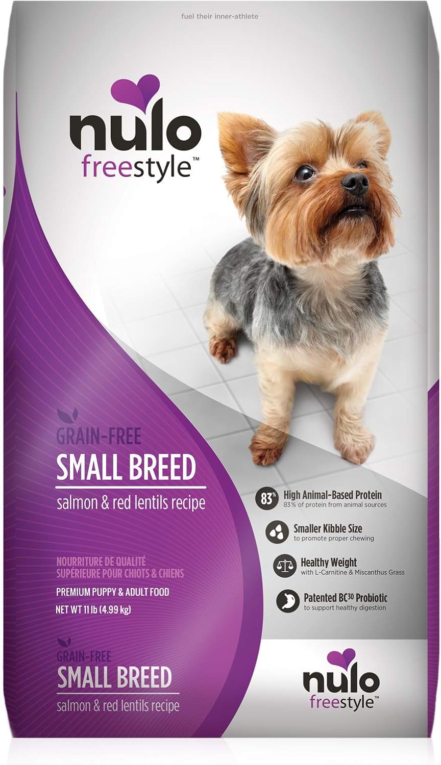 Nulo Small Breed Grain Free Dry Dog Food with BC30 Probiotic (Salmon and Red Lentils Recipe, 11b Bag)