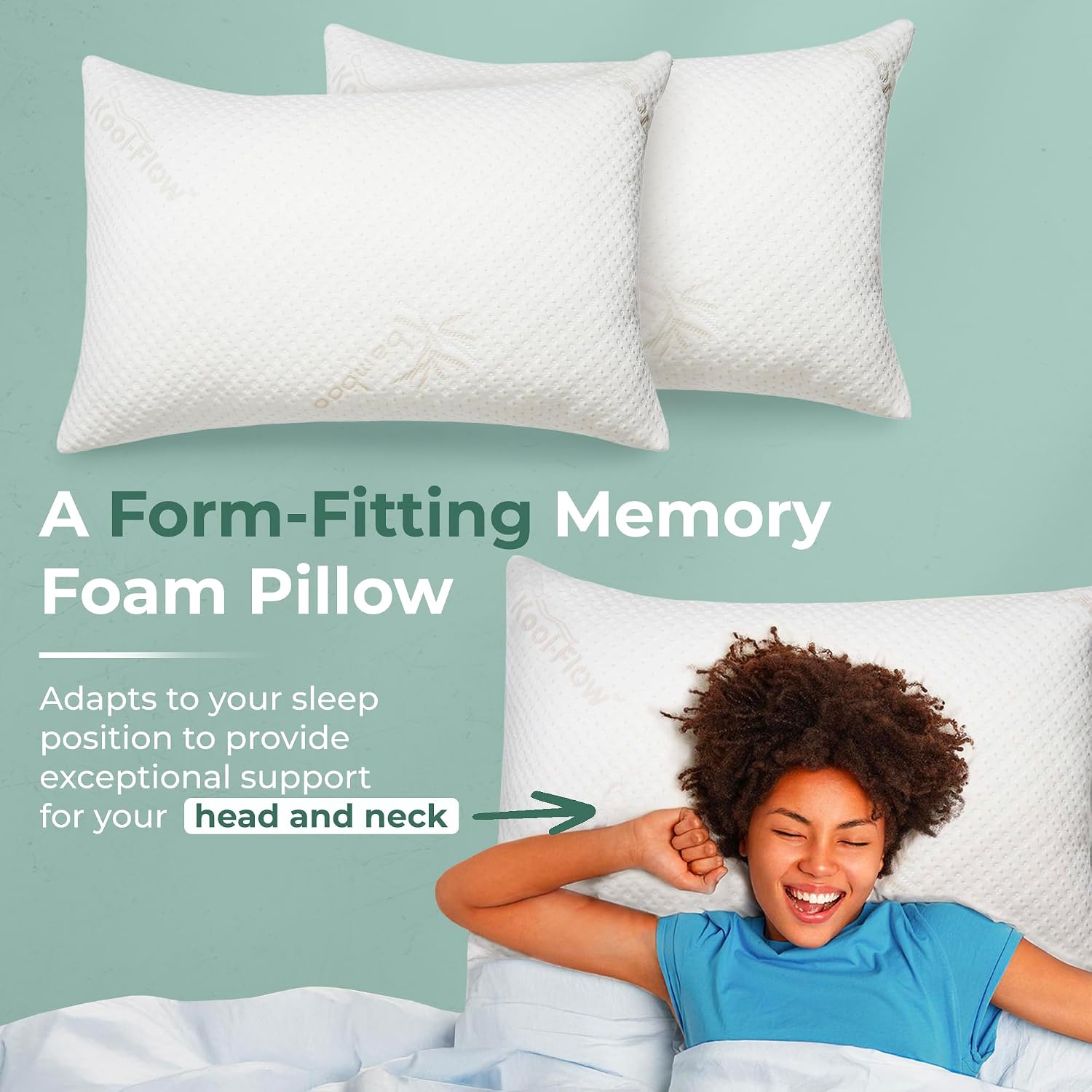 Snuggle-Pedic Adjustable Memory Foam Pillows - GreenGold Certified Pillow w/ Viscose of Bamboo Cover for Side, Stomach & Back Sleepers - Made in the USA - Standard