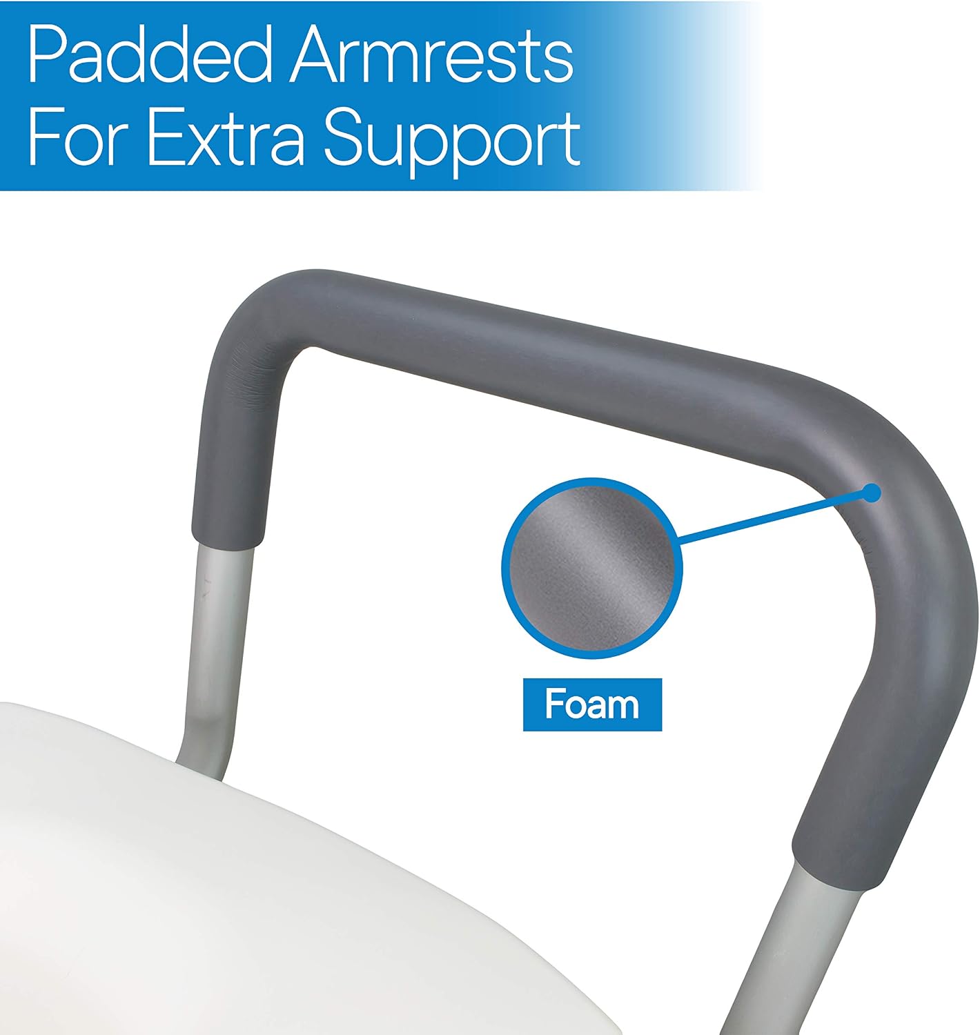 RMS Raised Toilet Seat - 5 Inch Elevated Riser with Adjustable Padded Arms