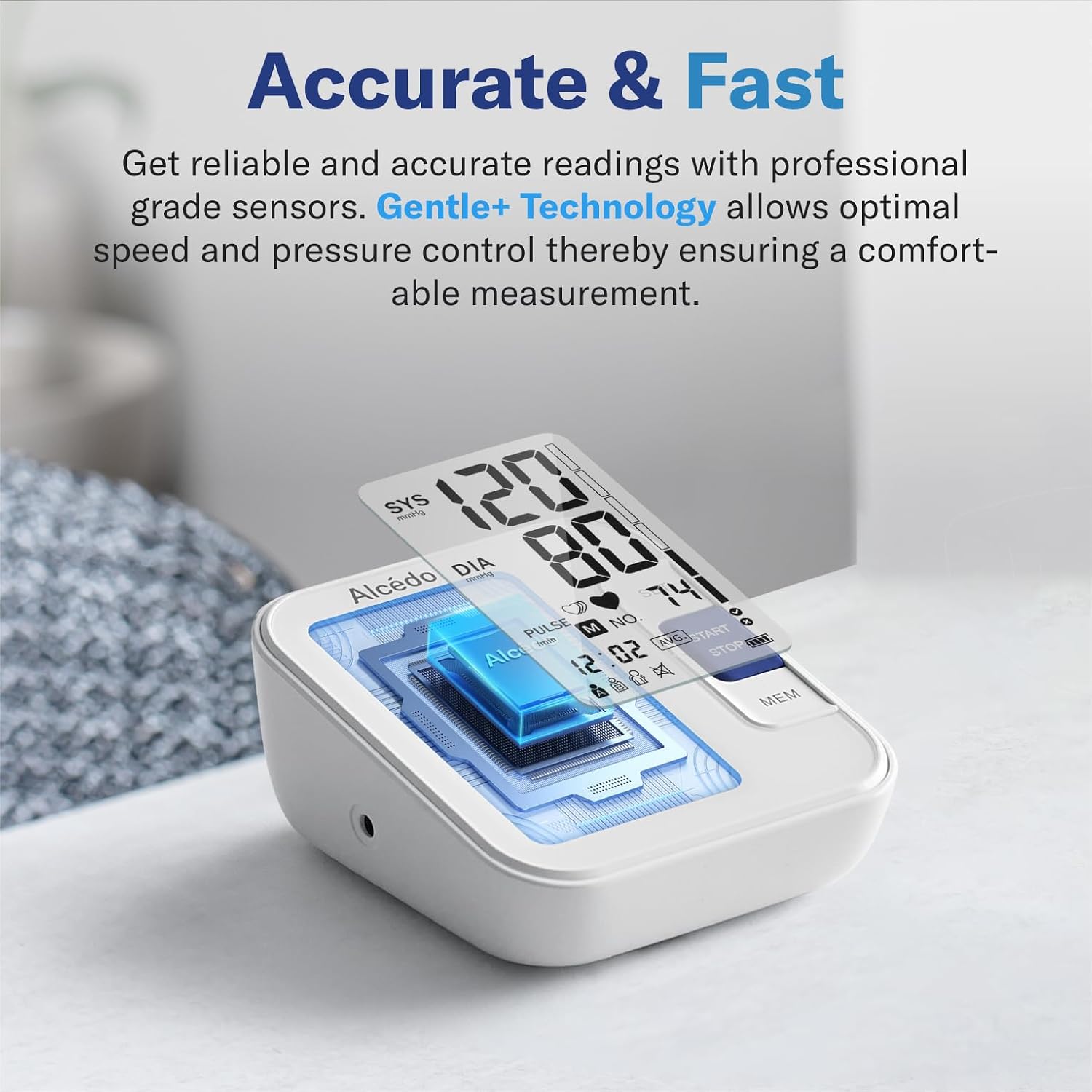 Alcedo Blood Pressure Monitor for Home Use, Upper Arm Cuff BP Machine | Large LCD Screen, Talking Function, 2x120 Memory, Large Cuff (8.7–16.5"), Batteries+USB Cable