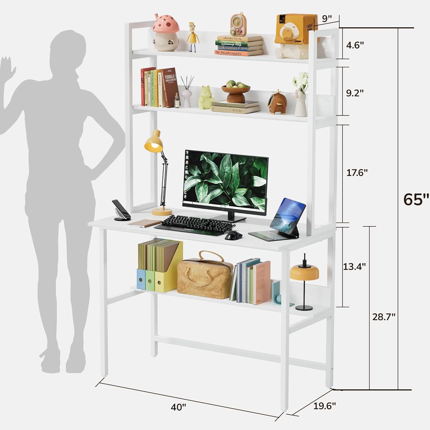Aquzee Computer Desk with Shelves, 47" W x 23.6" D Gaming Desk with Hutch and Bookshelf