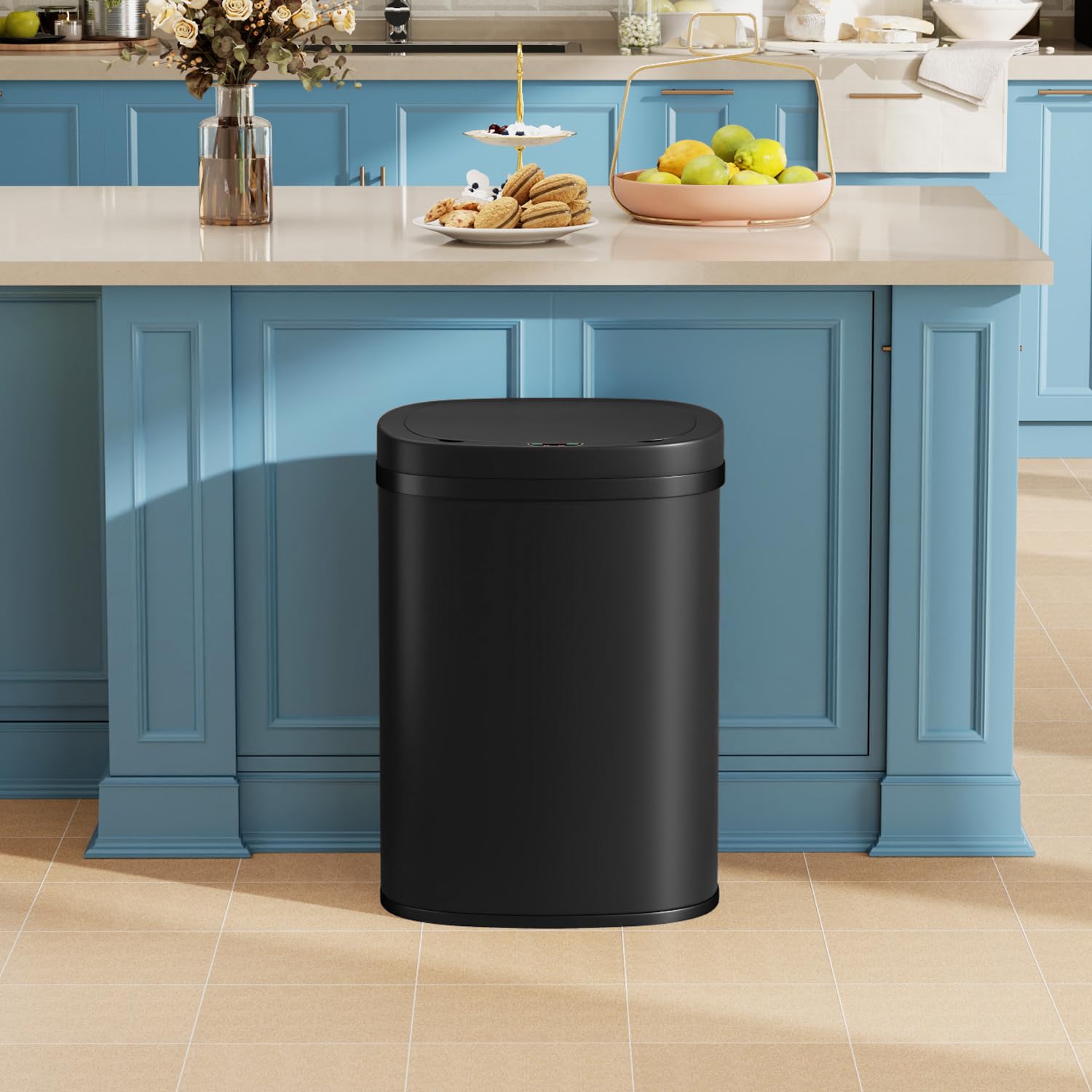 BestOffice | 13 Gallon Stainless Steel Trash Can with Lid | Steel | Automatic Touchless Garbage Can | Odor Control | Modern Oval Design | Easy to Clean | For Kitchen, Bathroom, Office or Home