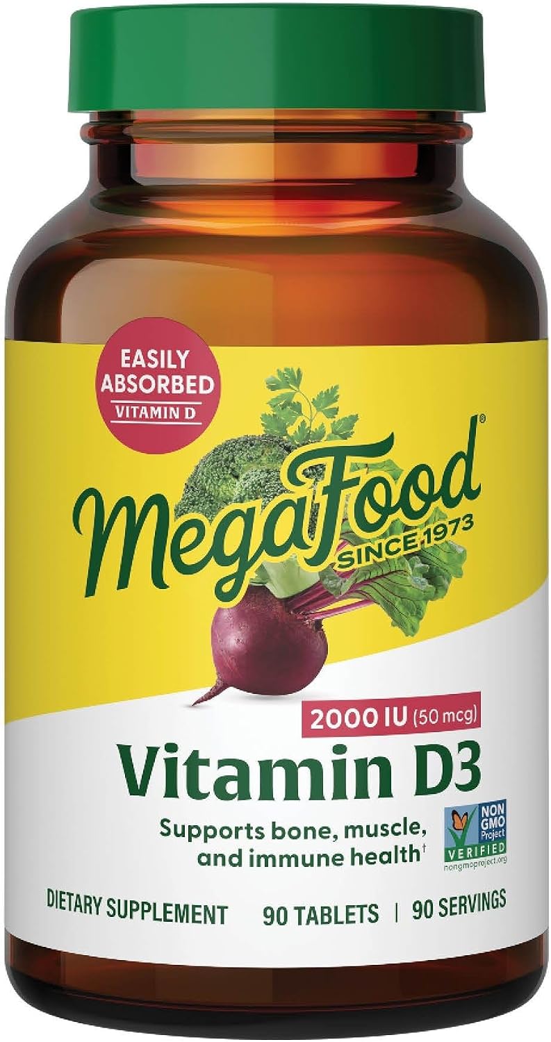 MegaFood Vitamin D3 2000 IU (50 mcg), Bone & Immune Health, 60 Tablets | Vitamin D3 Daily Support for Bone, Teeth, Muscle & Immune Health, Plus Real Food, Non-GMO, Vegetarian, 60 Servings